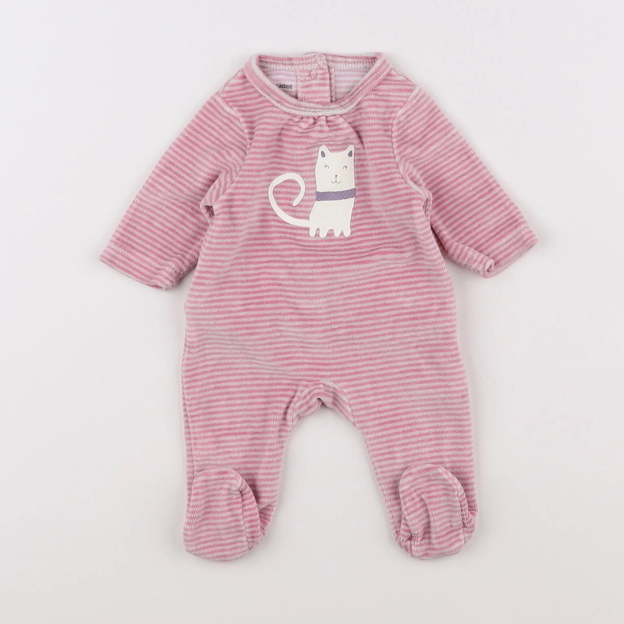 Vertbaudet - pyjama velours rose, gris - 0 mois