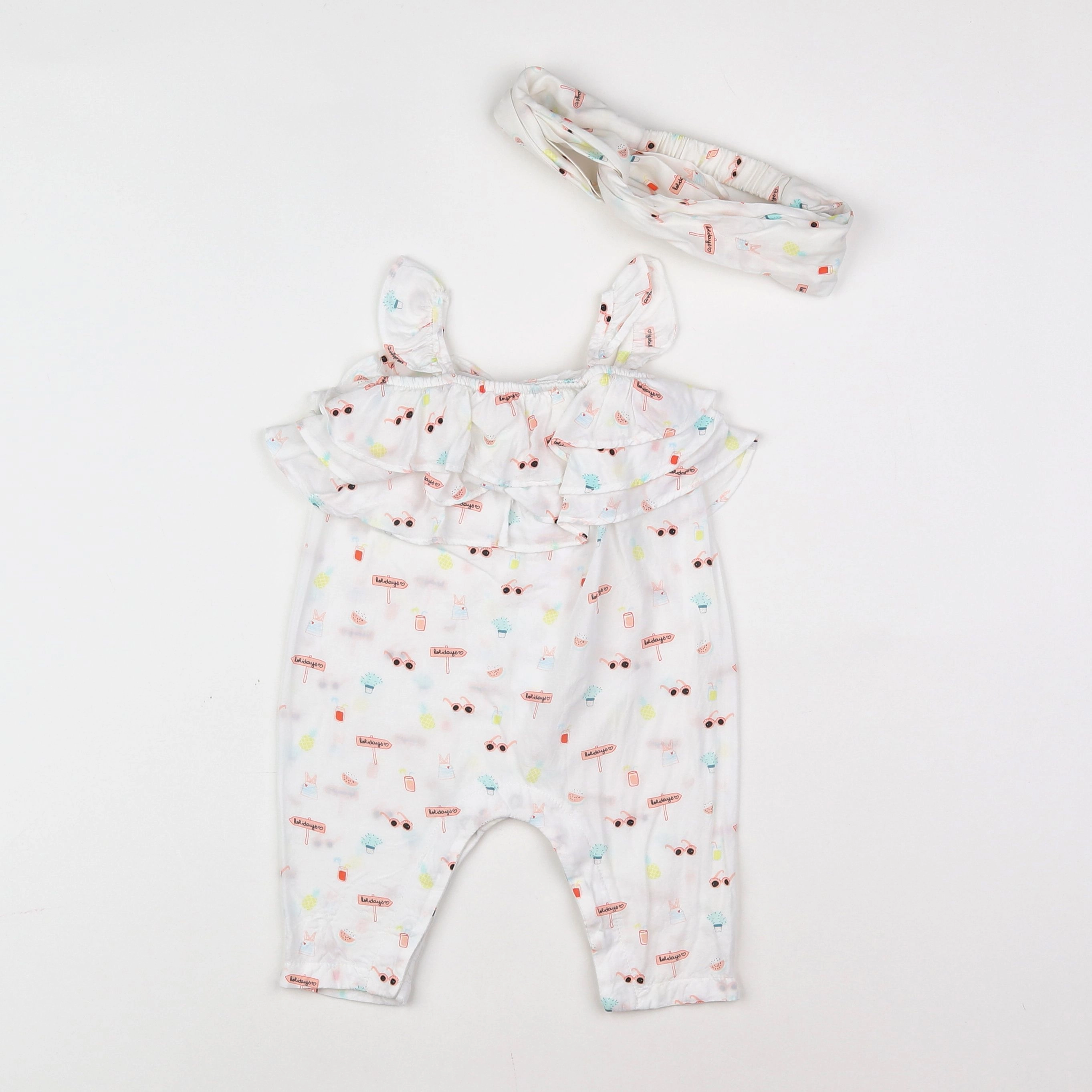Vertbaudet - combinaison blanc, rose, orange - 3 mois