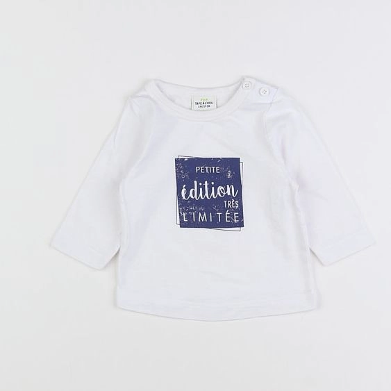 Tape à l'oeil - tee-shirt blanc, bleu - 3 mois