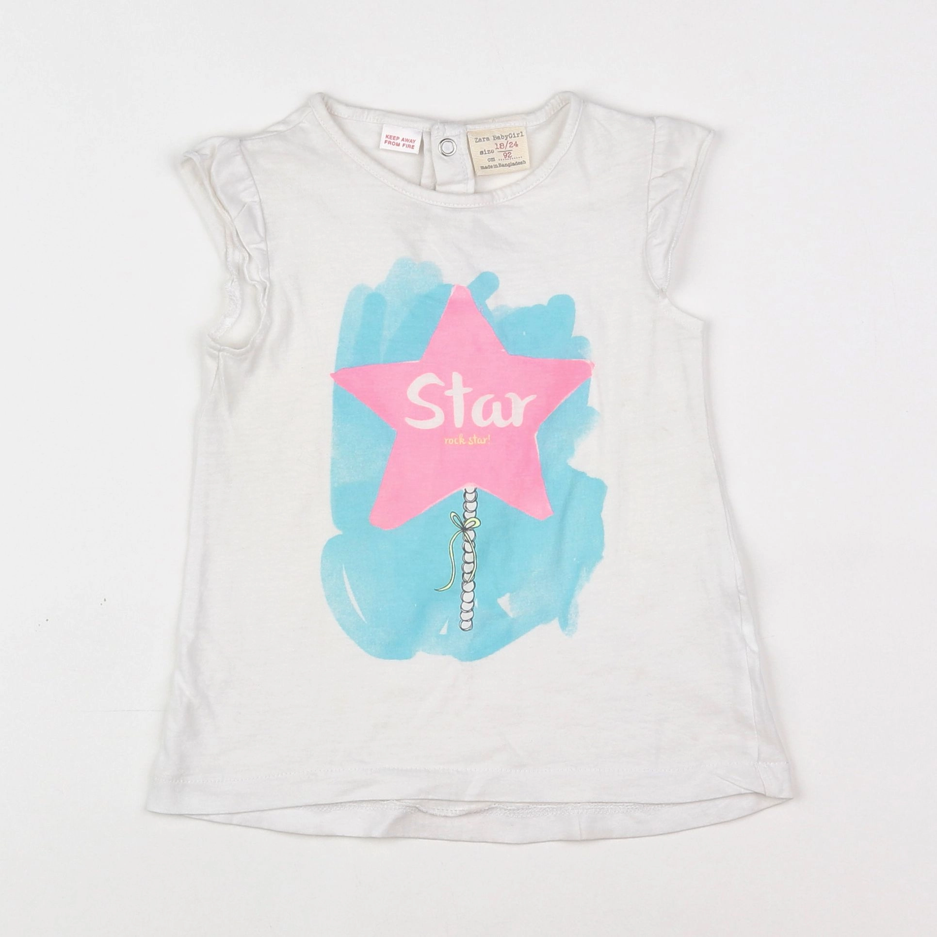 Zara - tee-shirt blanc, bleu, rose - 18 mois
