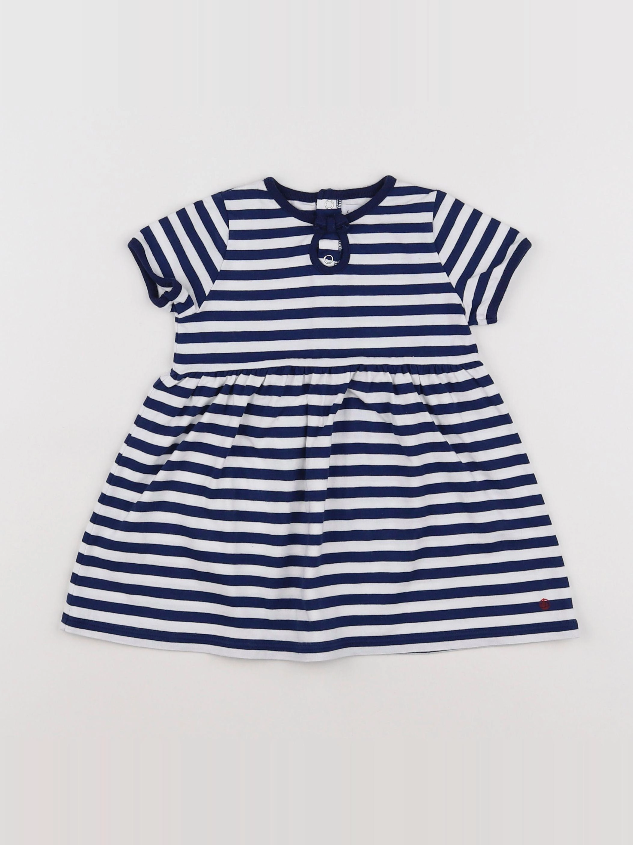 Petit Bateau - robe bleu, blanc - 12 mois