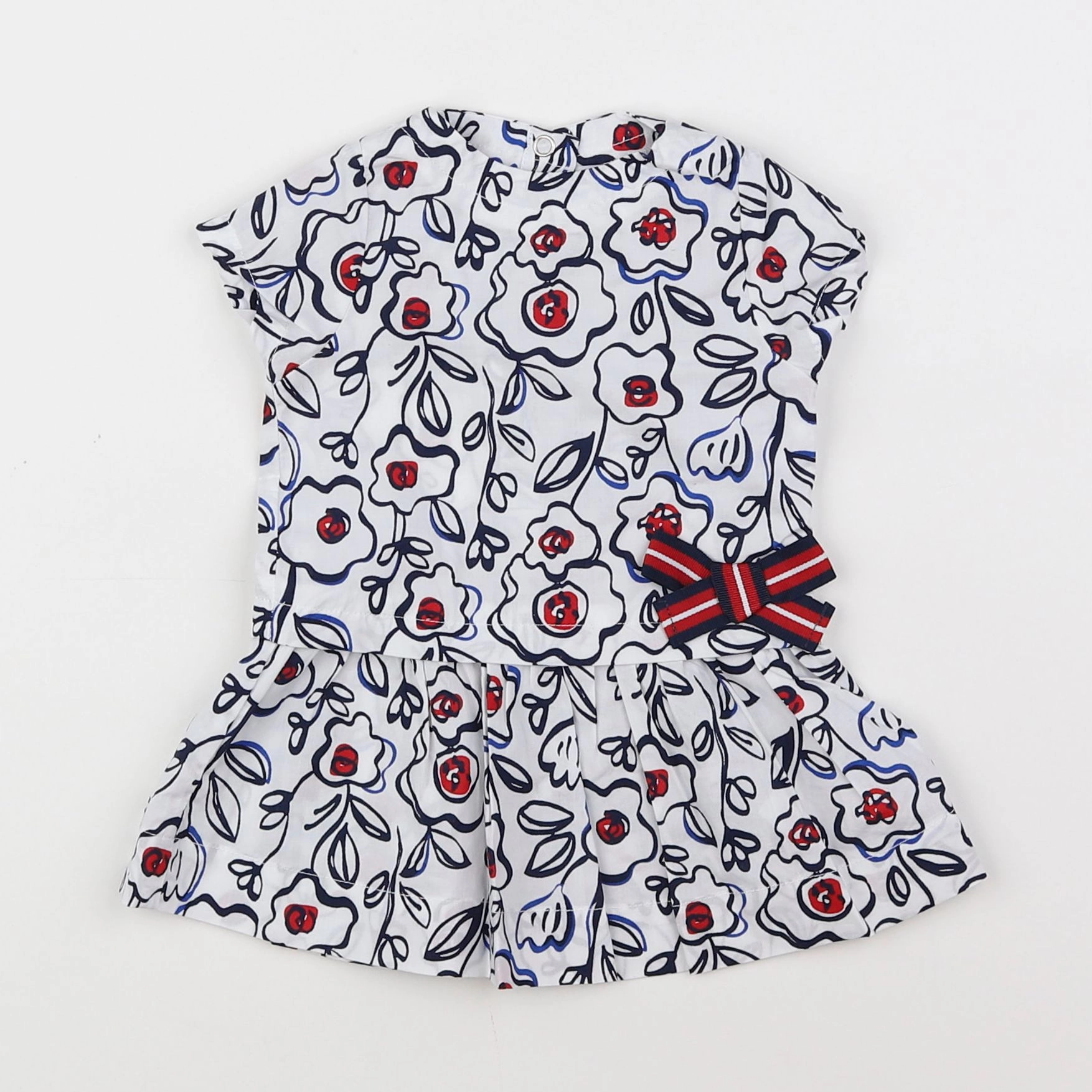 Petit Bateau - robe blanc, bleu - 3 mois