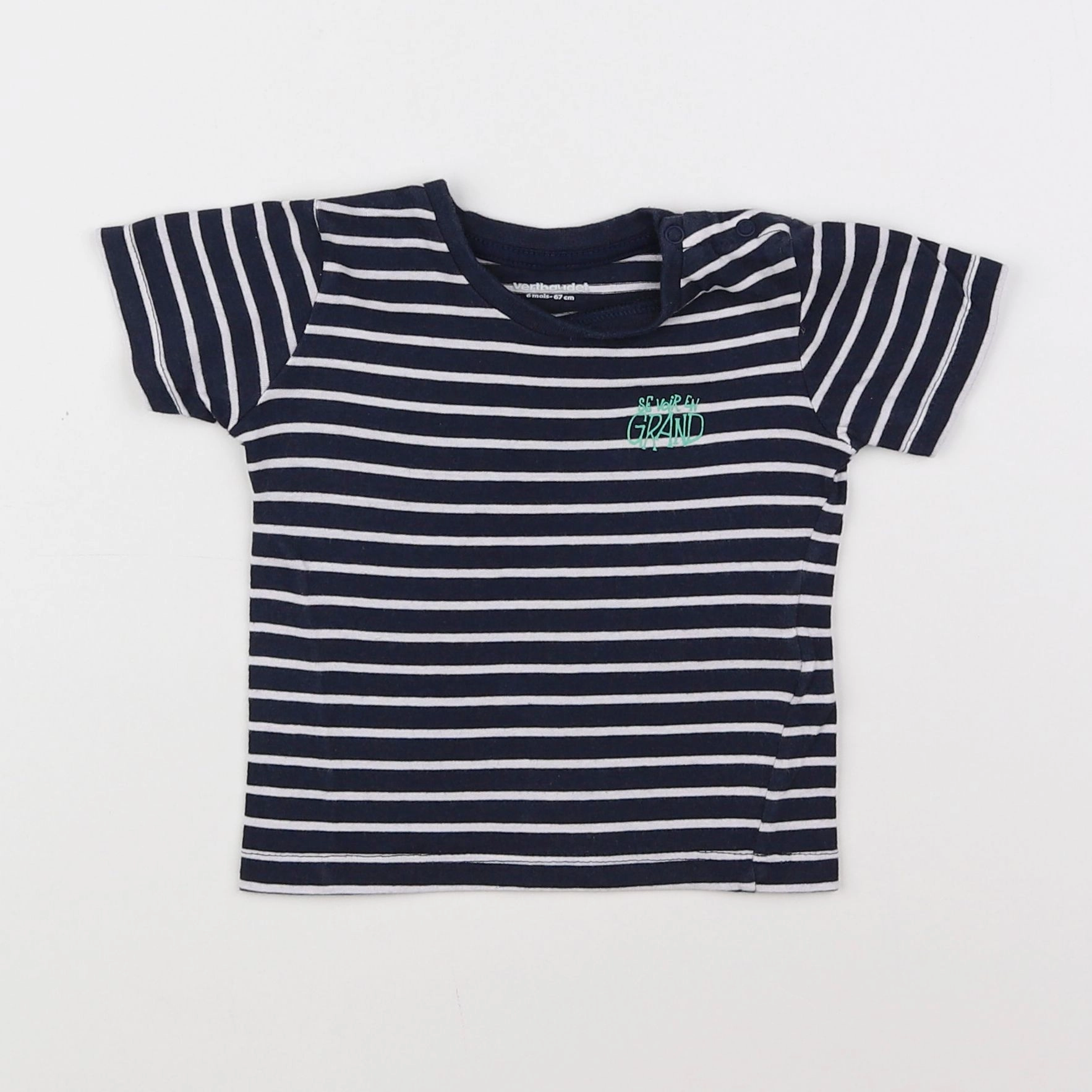 Vertbaudet - tee-shirt blanc, bleu - 6 mois