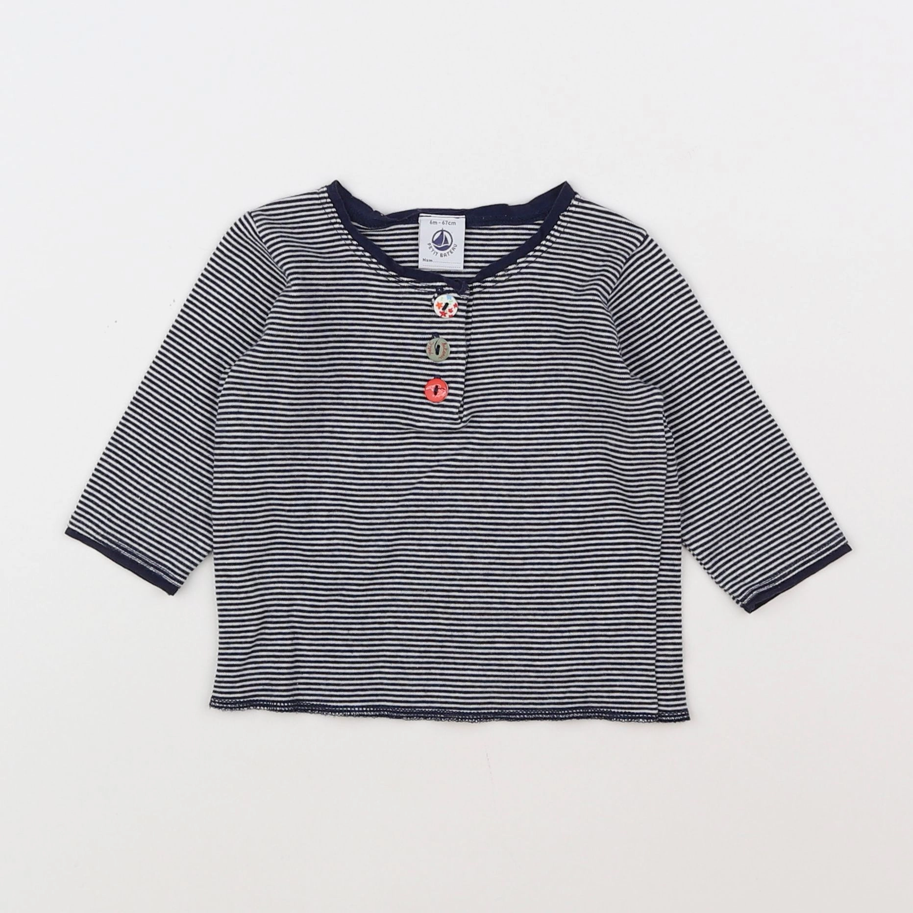 Petit Bateau - tee-shirt bleu, blanc - 6 mois