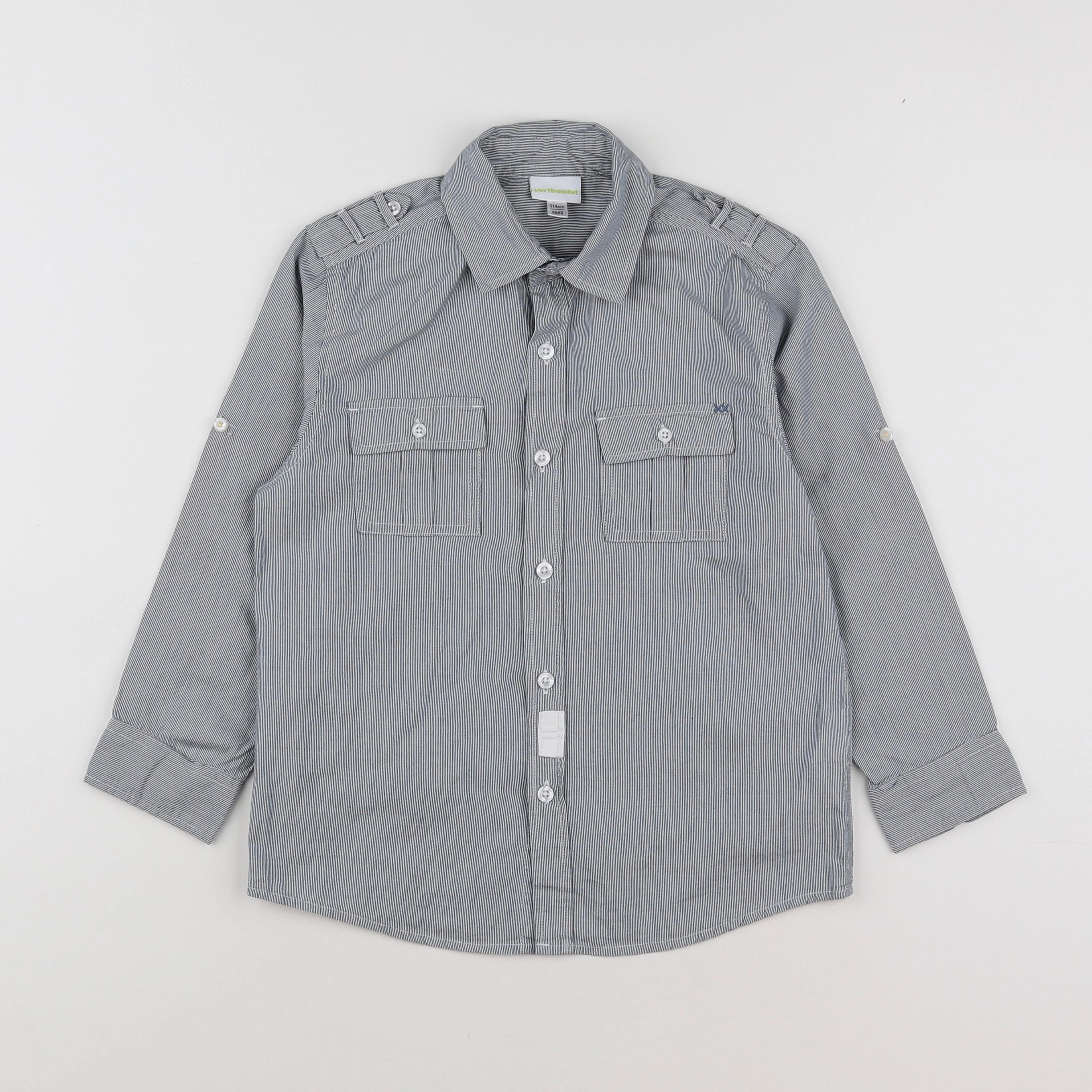 Vertbaudet - chemise blanc, gris - 6 ans