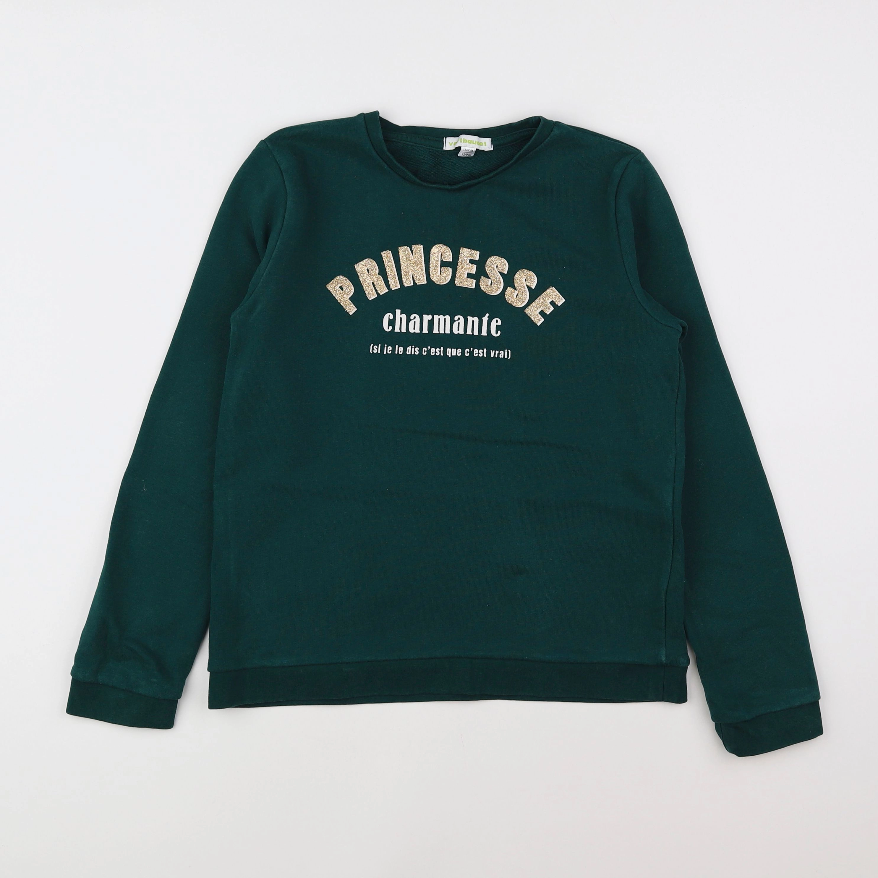 Vertbaudet - sweat vert, or - 12 ans