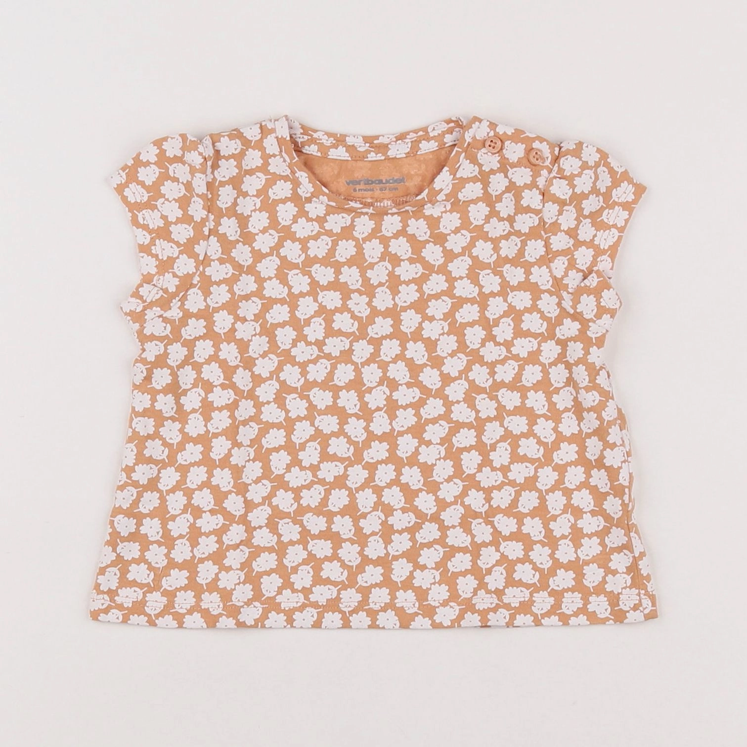 Vertbaudet - tee-shirt blanc, rose - 6 mois