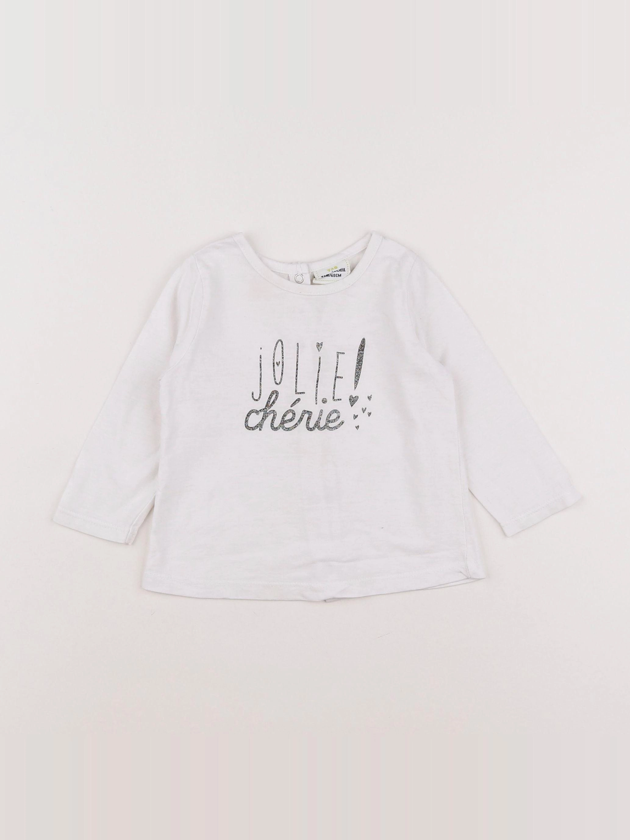 Tape à l'oeil - tee-shirt blanc, gris - 6 mois
