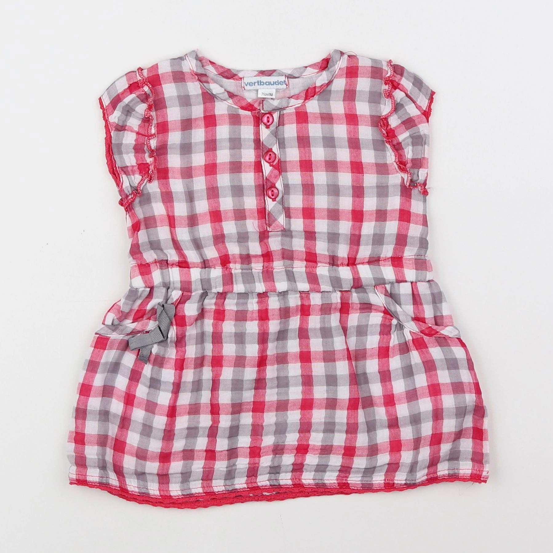 Vertbaudet - robe rose, gris - 9 mois