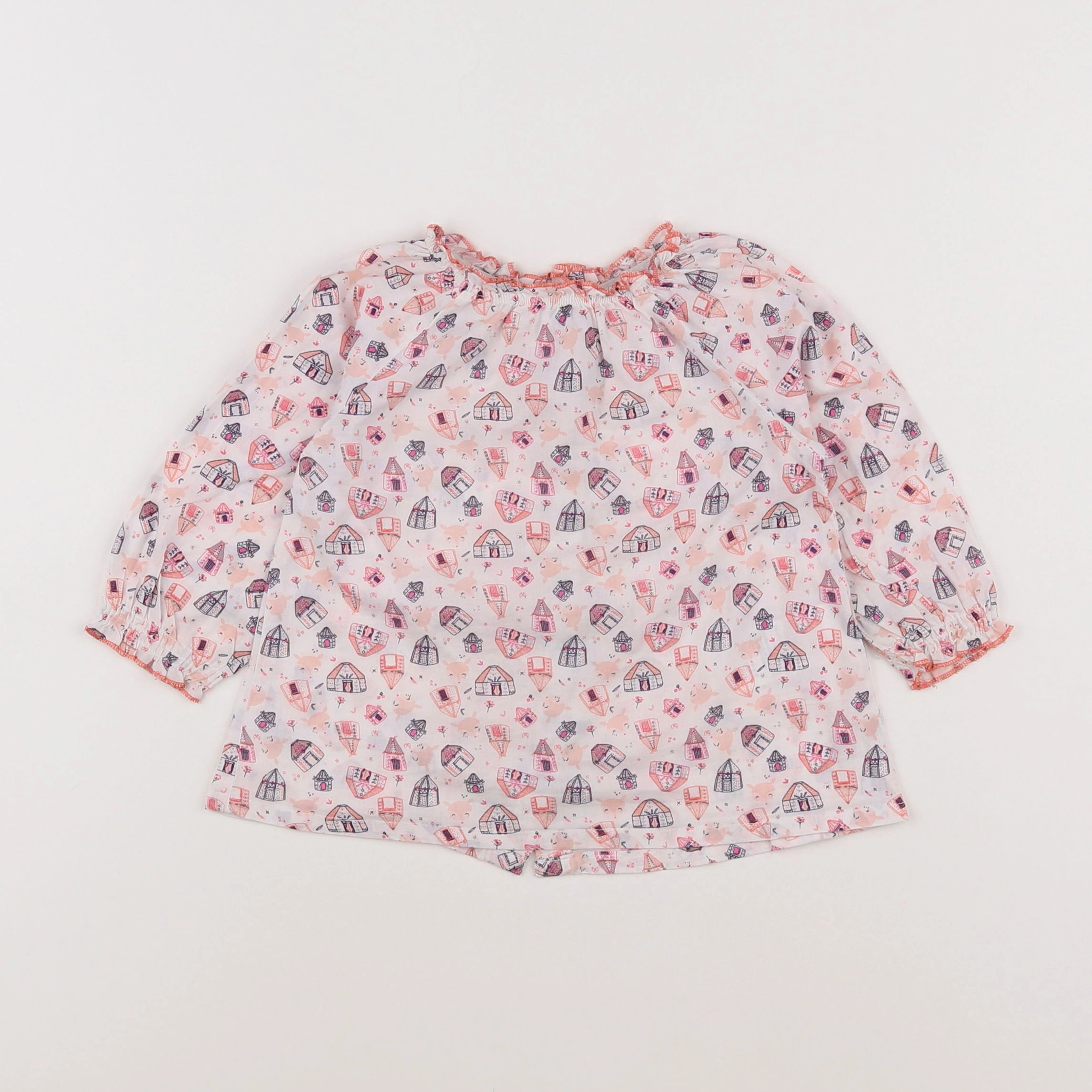 Vertbaudet - blouse blanc, rose - 12 mois