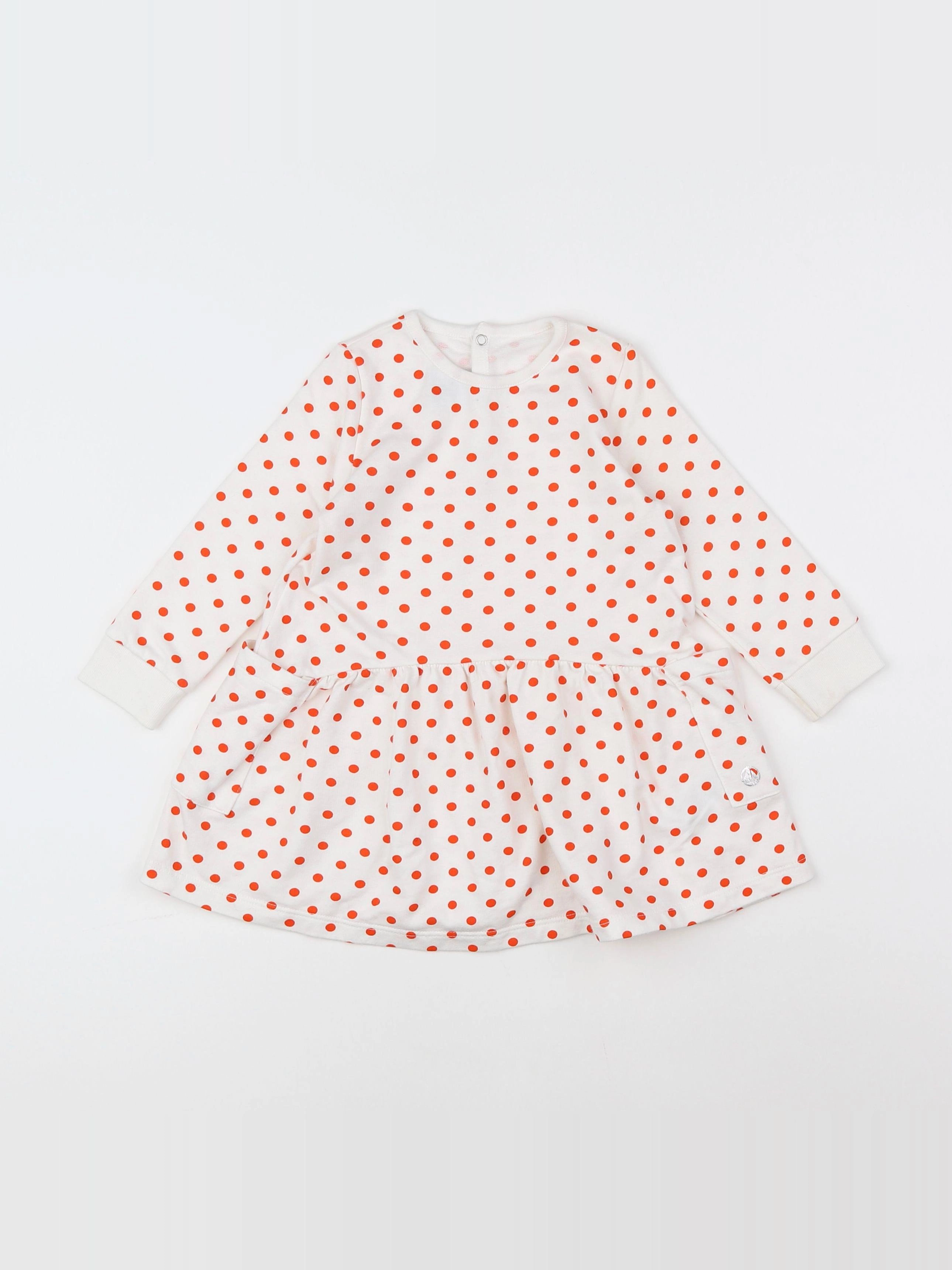 Petit Bateau - robe blanc, rouge - 18 mois