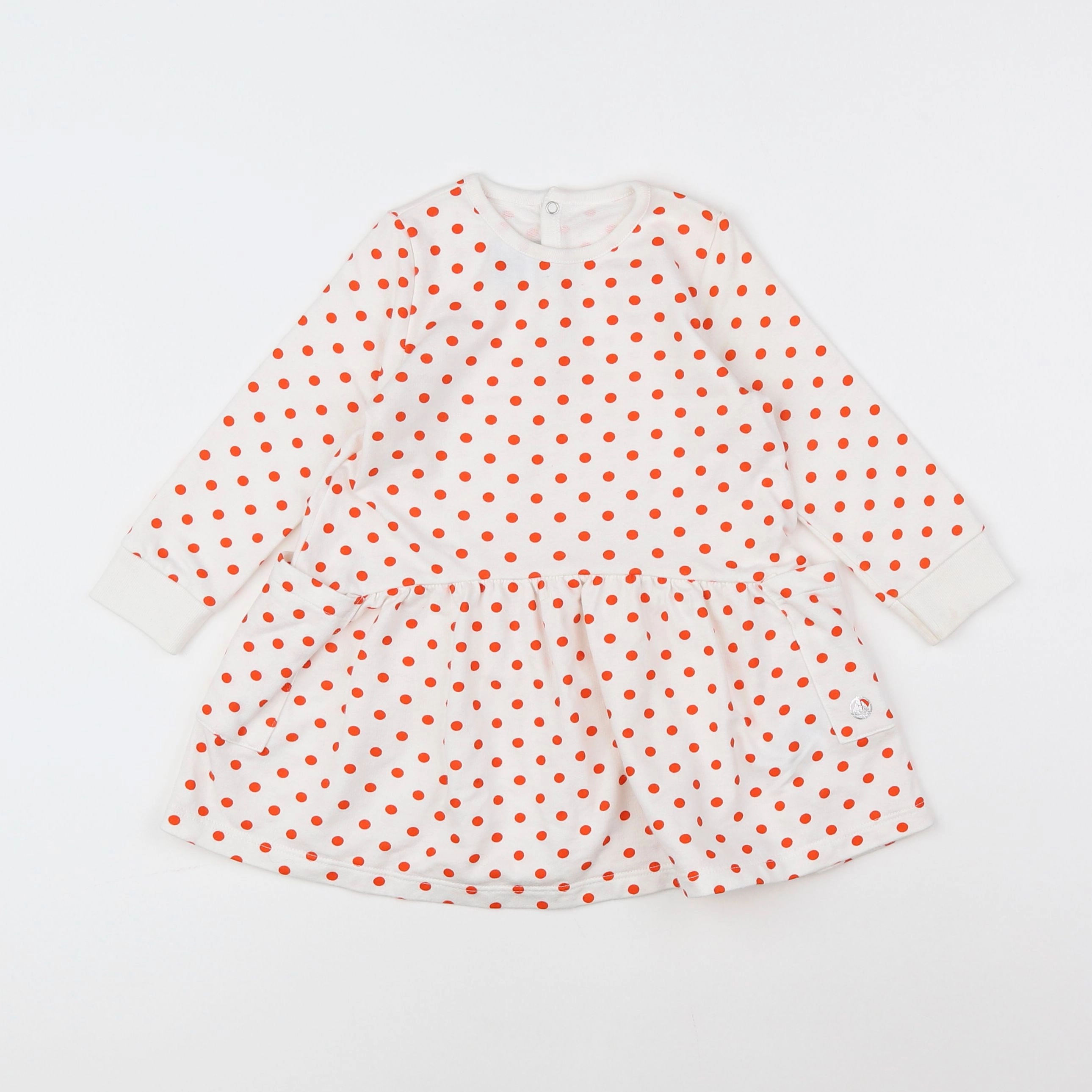 Petit Bateau - robe blanc, rouge - 18 mois