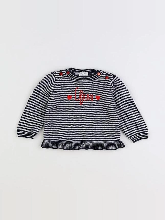 Carrément Beau - pull blanc, bleu - 6 mois