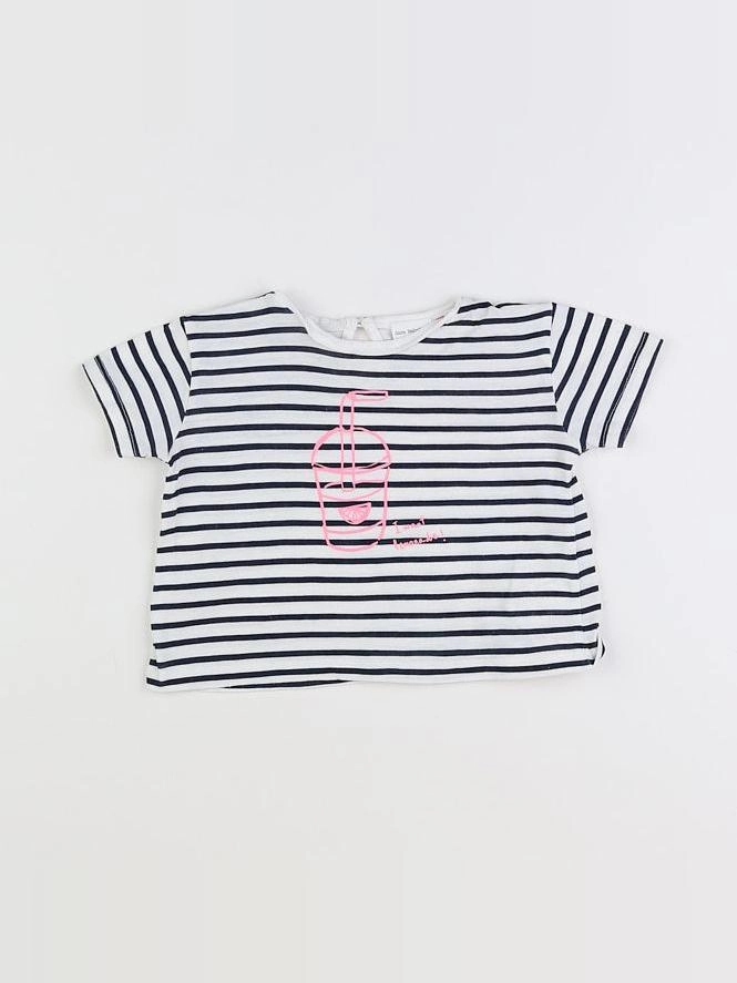 Zara - tee-shirt blanc, bleu - 6/9 mois