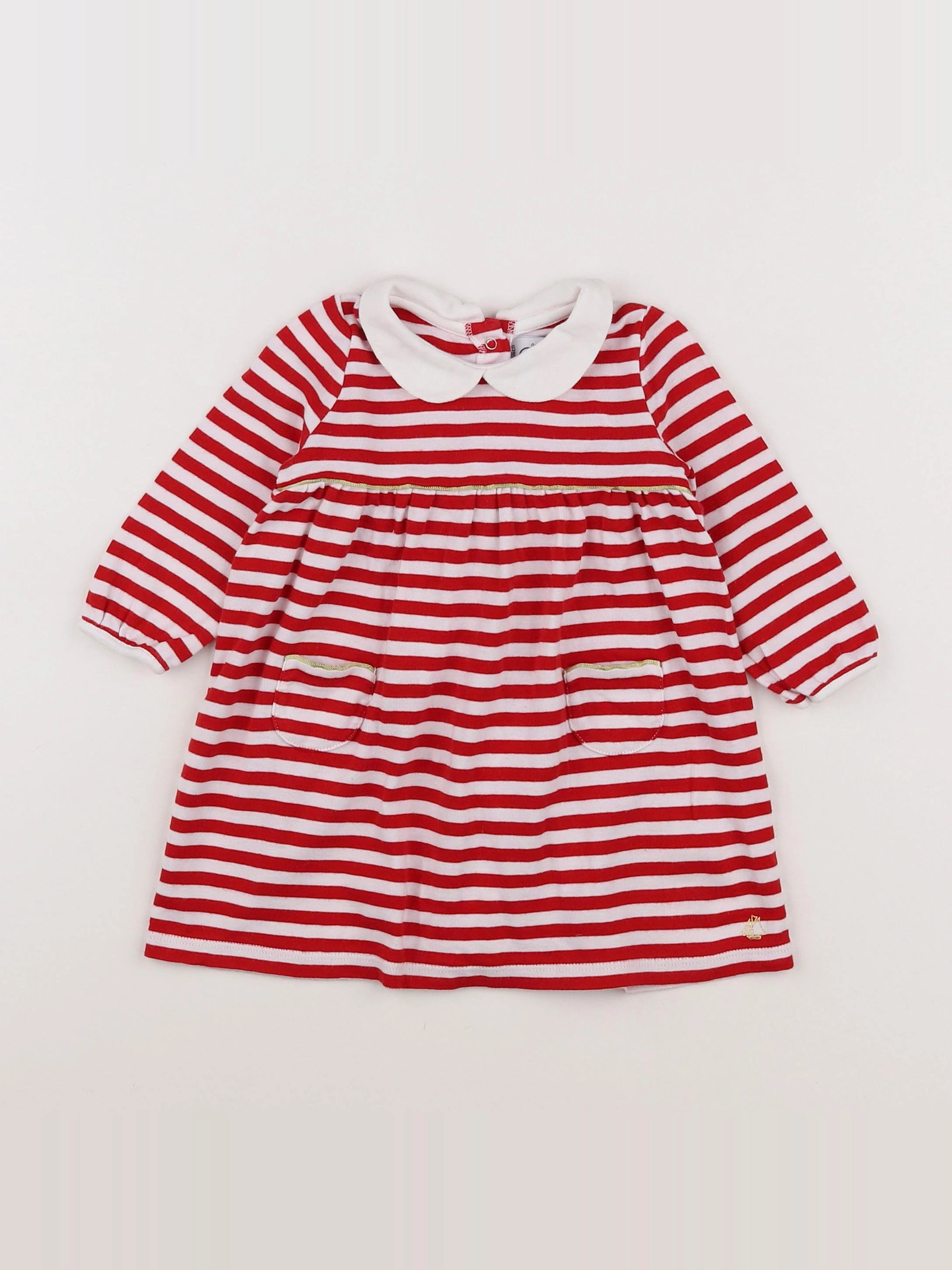 Petit Bateau - robe blanc, rouge - 12 mois