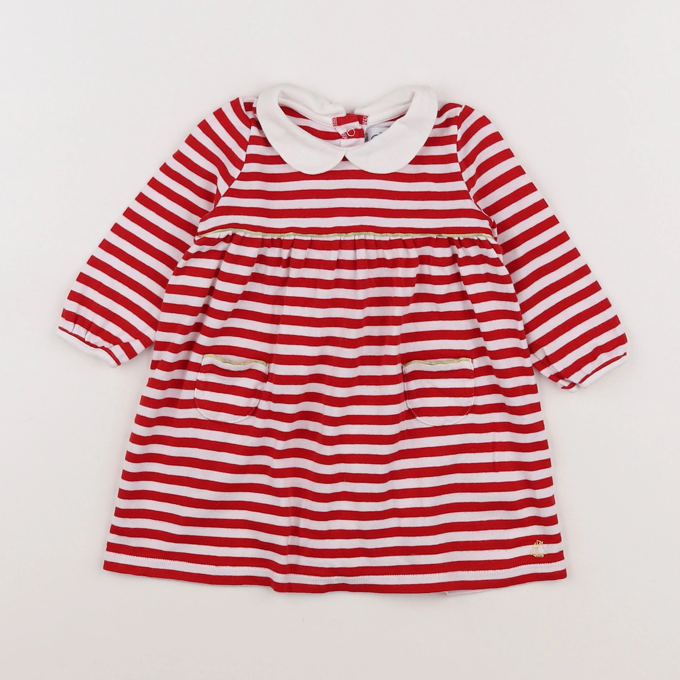 Petit Bateau - robe blanc, rouge - 12 mois