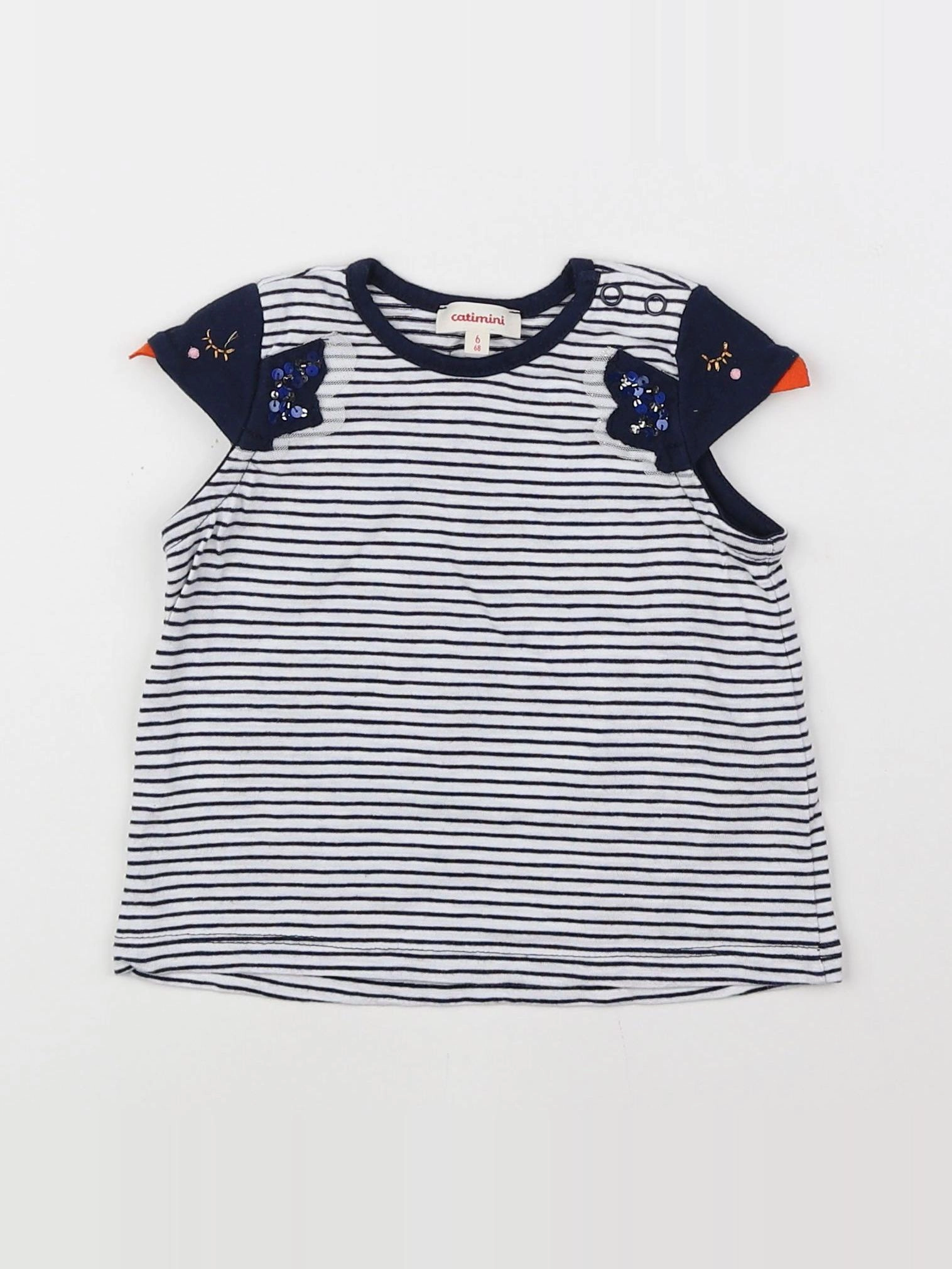 Catimini - tee-shirt bleu, blanc - 6 mois