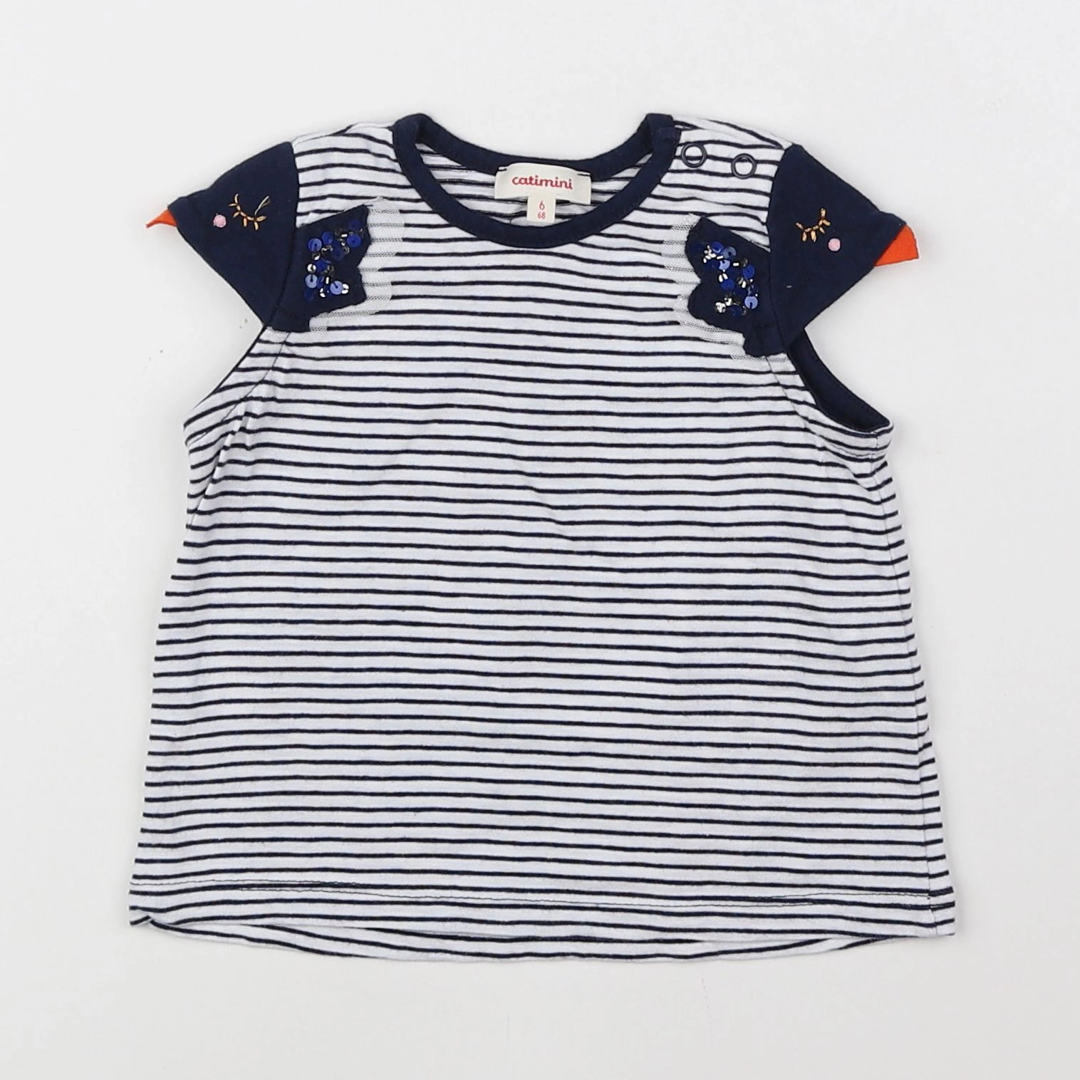 Catimini - tee-shirt bleu, blanc - 6 mois