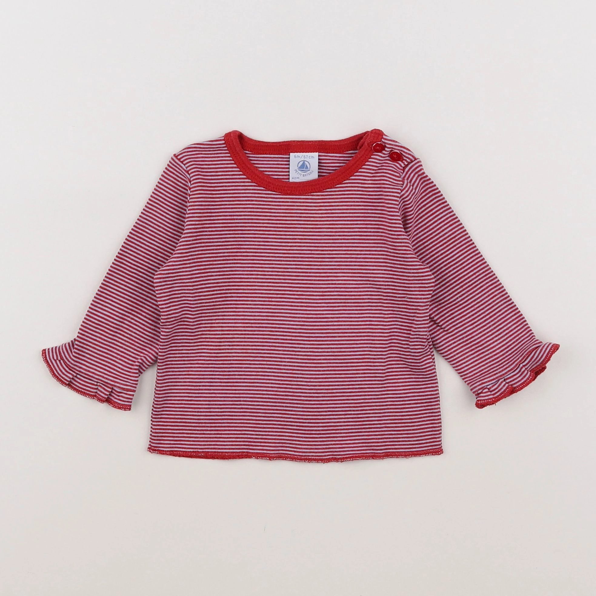 Petit Bateau - tee-shirt rouge, gris - 6 mois