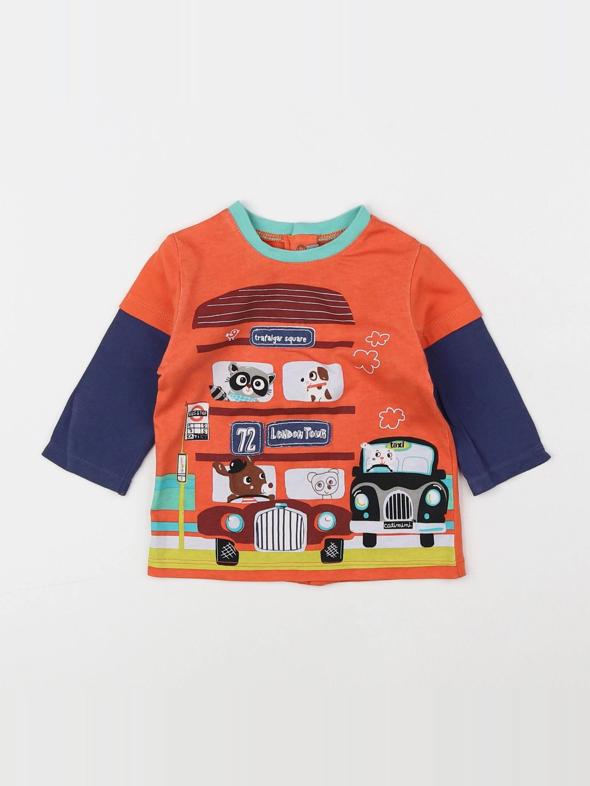 Catimini - tee-shirt bleu, orange - 6 mois