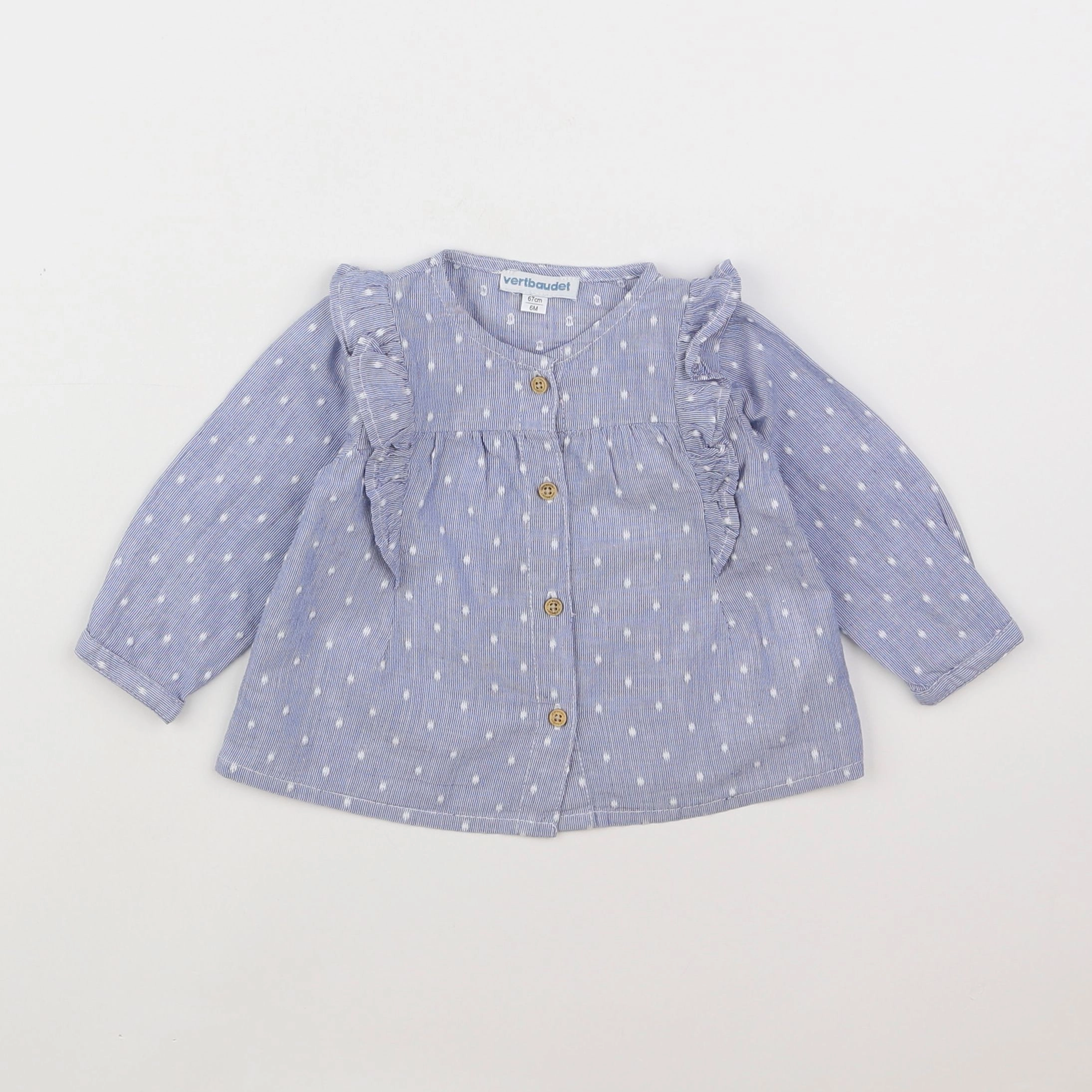 Vertbaudet - blouse bleu, blanc - 6 mois