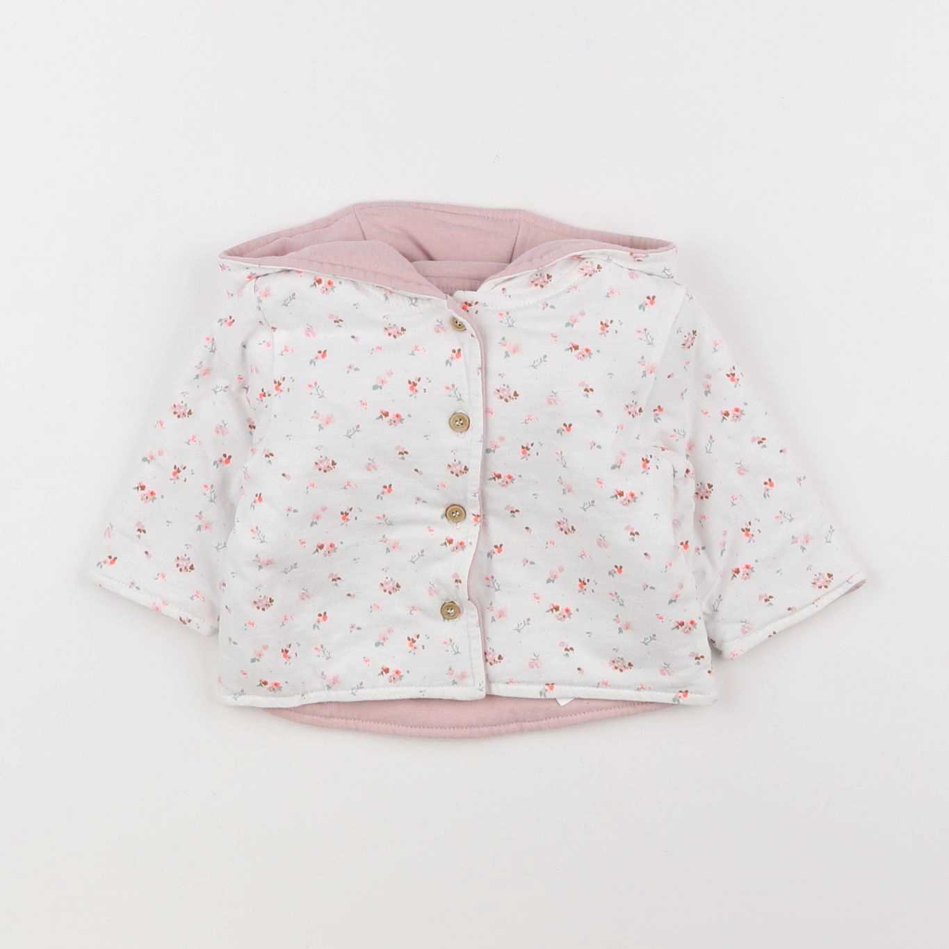 Vertbaudet - gilet blanc, rose - 3 mois