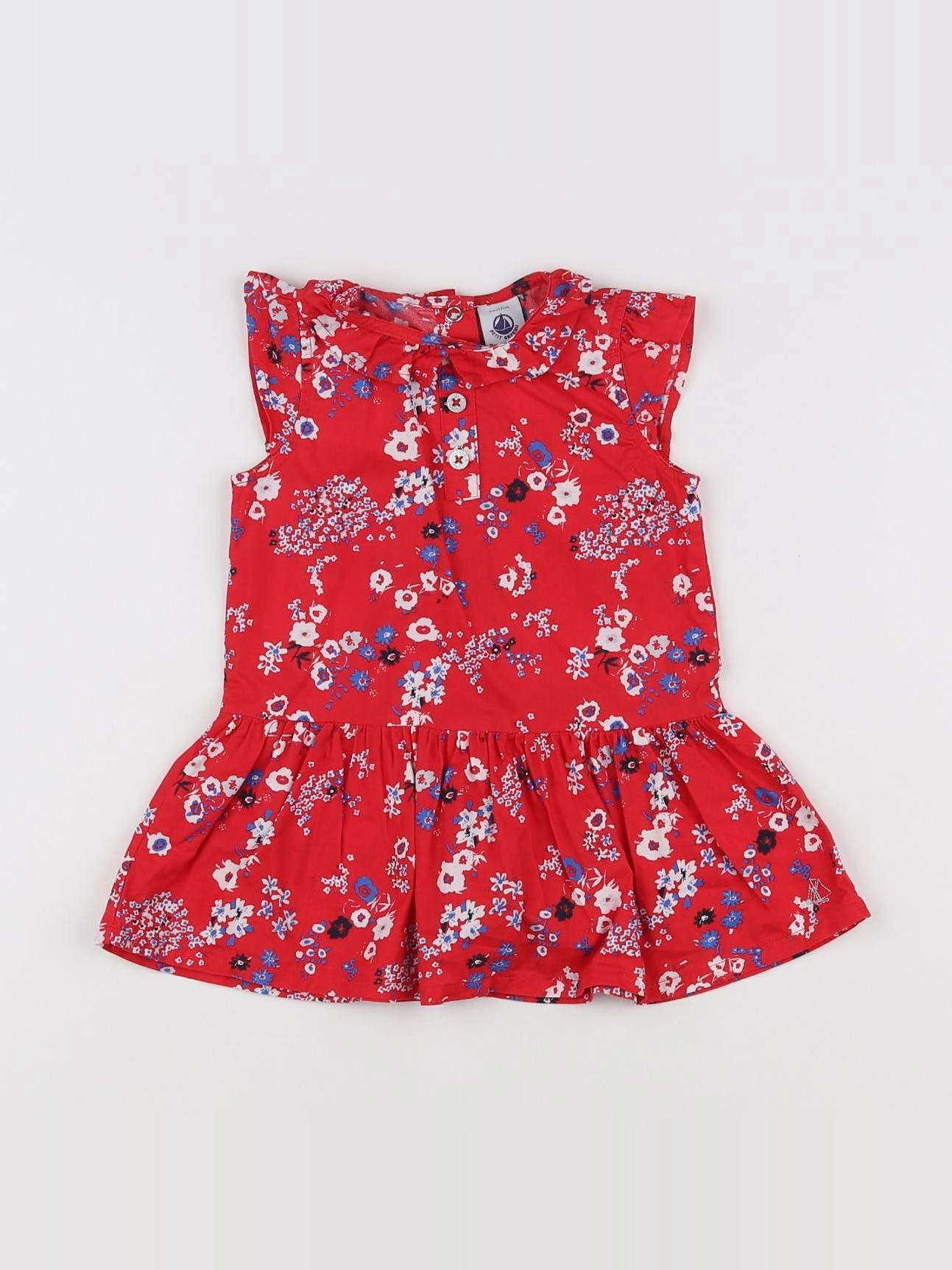 Petit Bateau - robe rouge, bleu - 6 mois