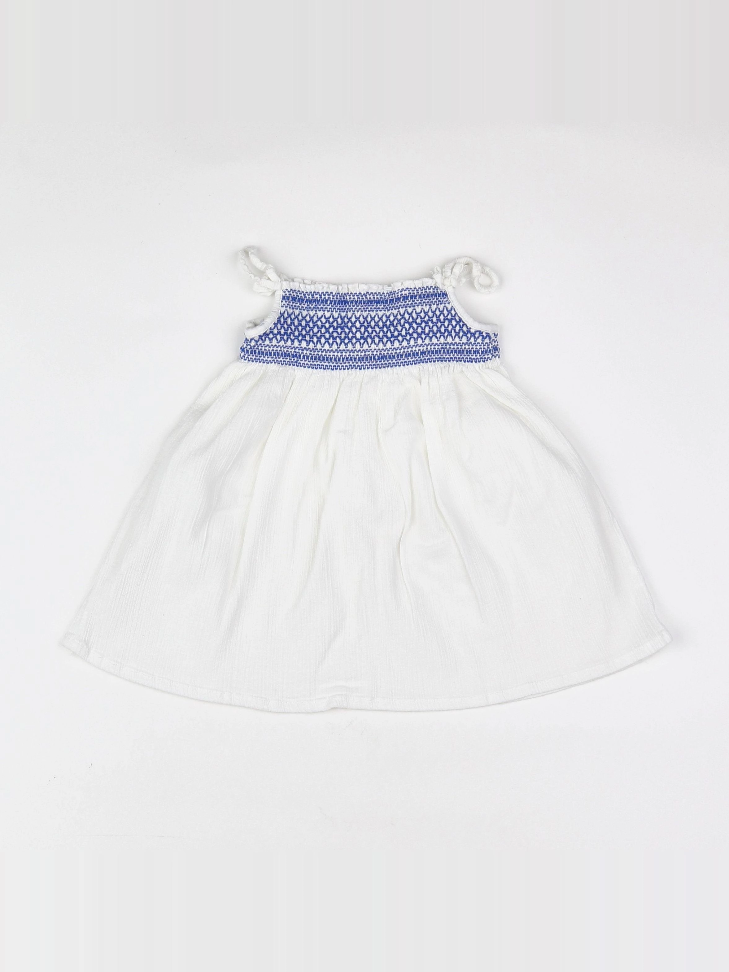 H&M - robe blanc, bleu - 6/9 mois