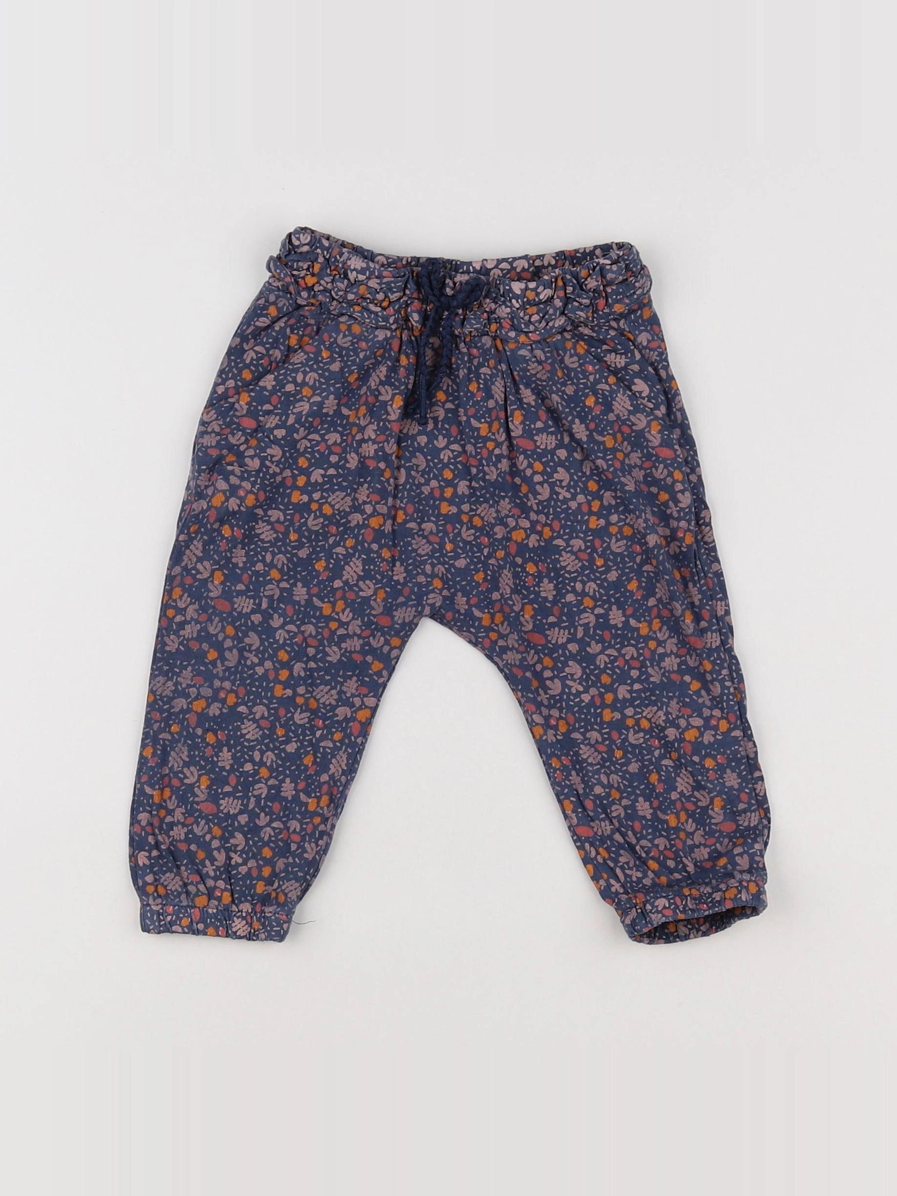 Vertbaudet - pantalon bleu, orange - 12 mois