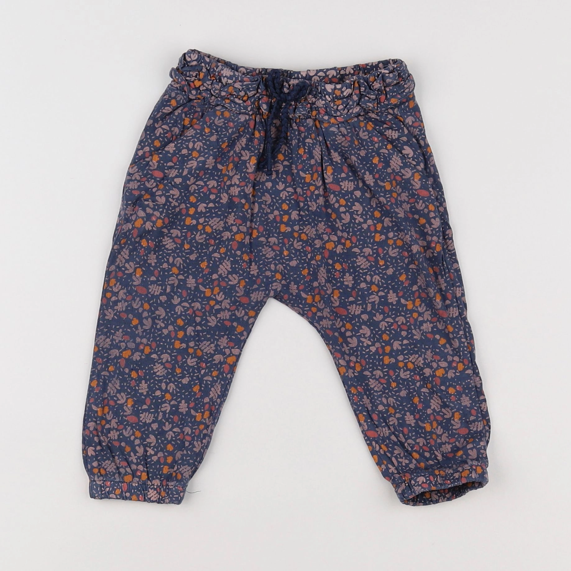 Vertbaudet - pantalon bleu, orange - 12 mois