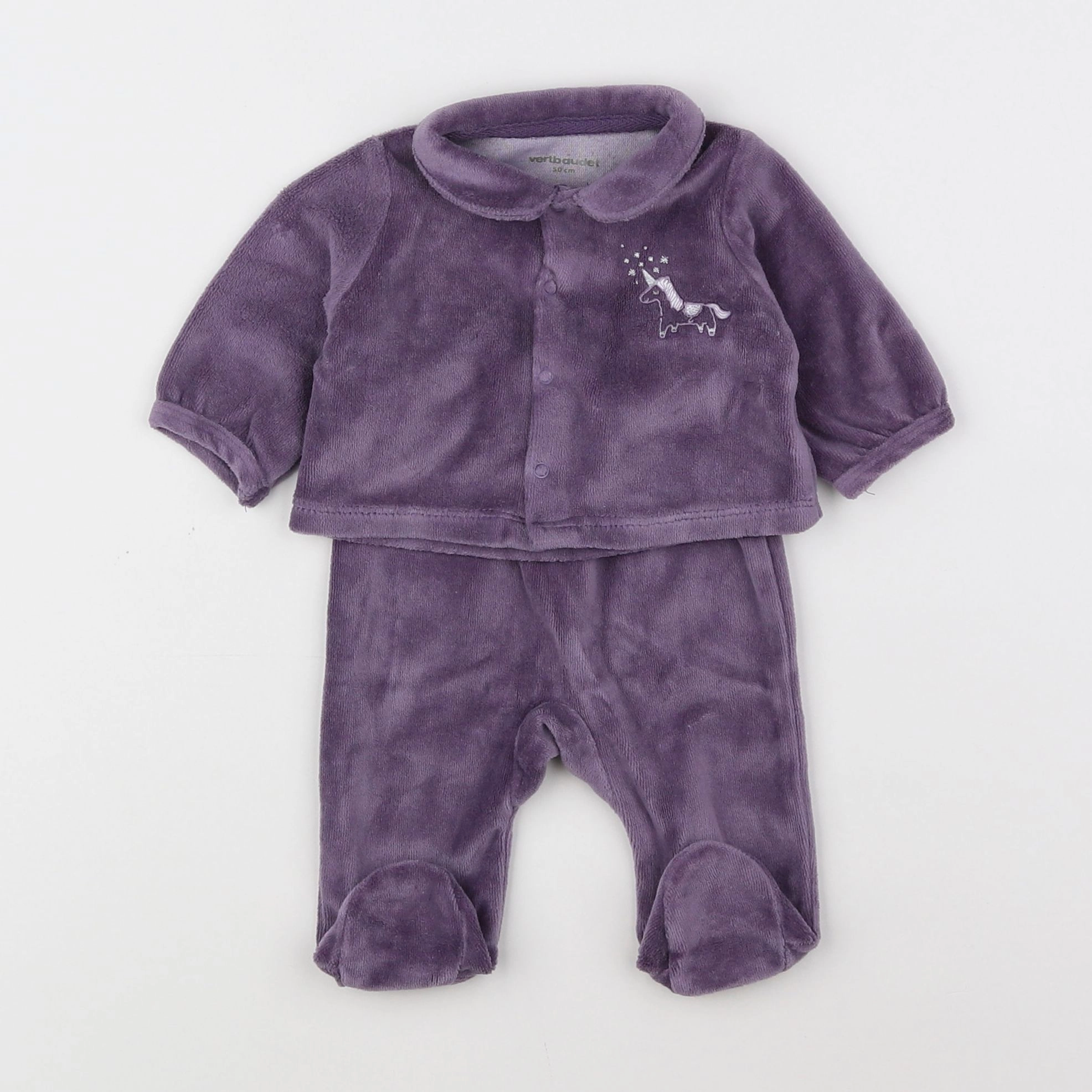 Vertbaudet - pyjama velours violet - 0 mois