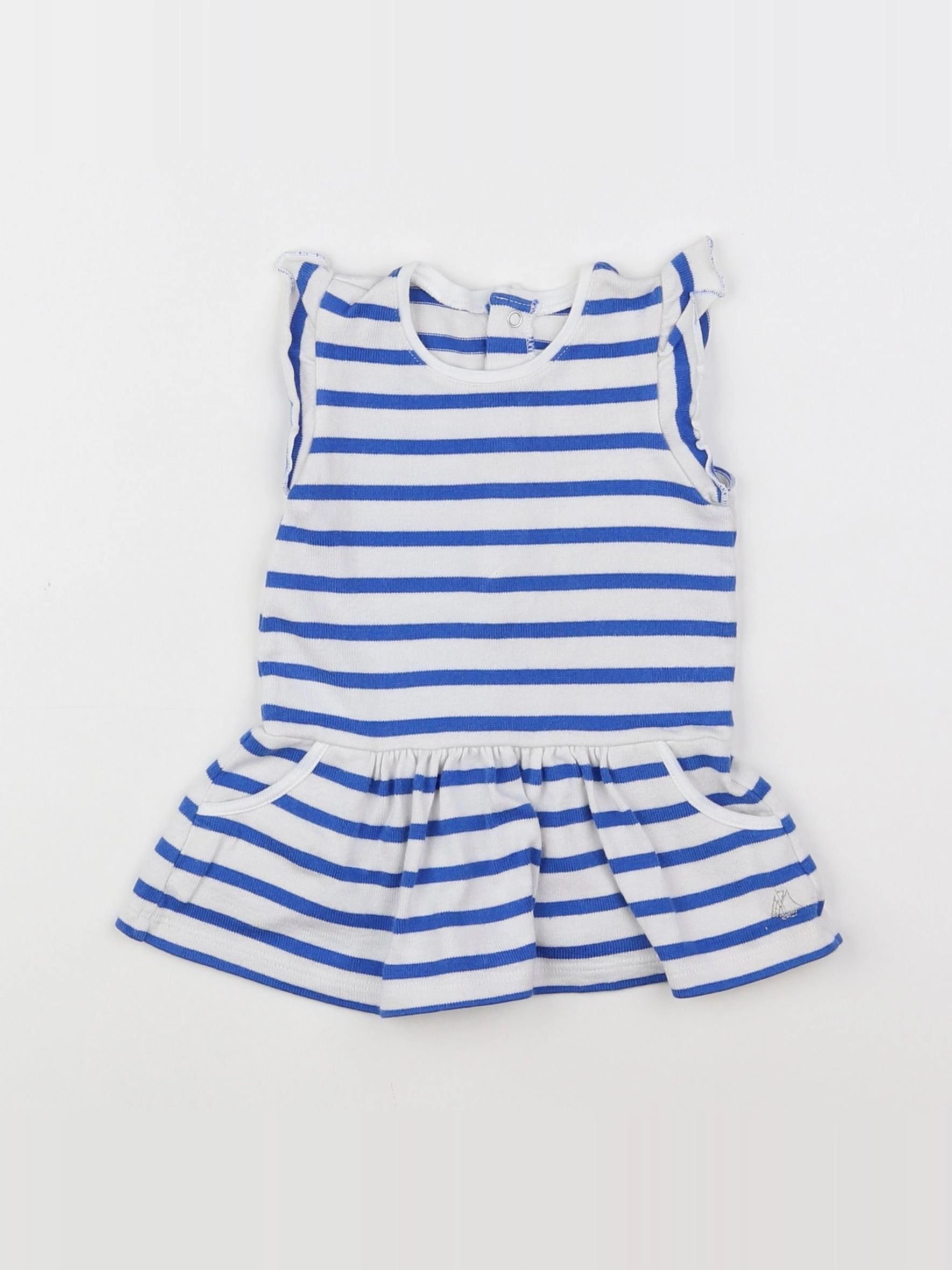 Petit Bateau - robe blanc, bleu - 3 mois