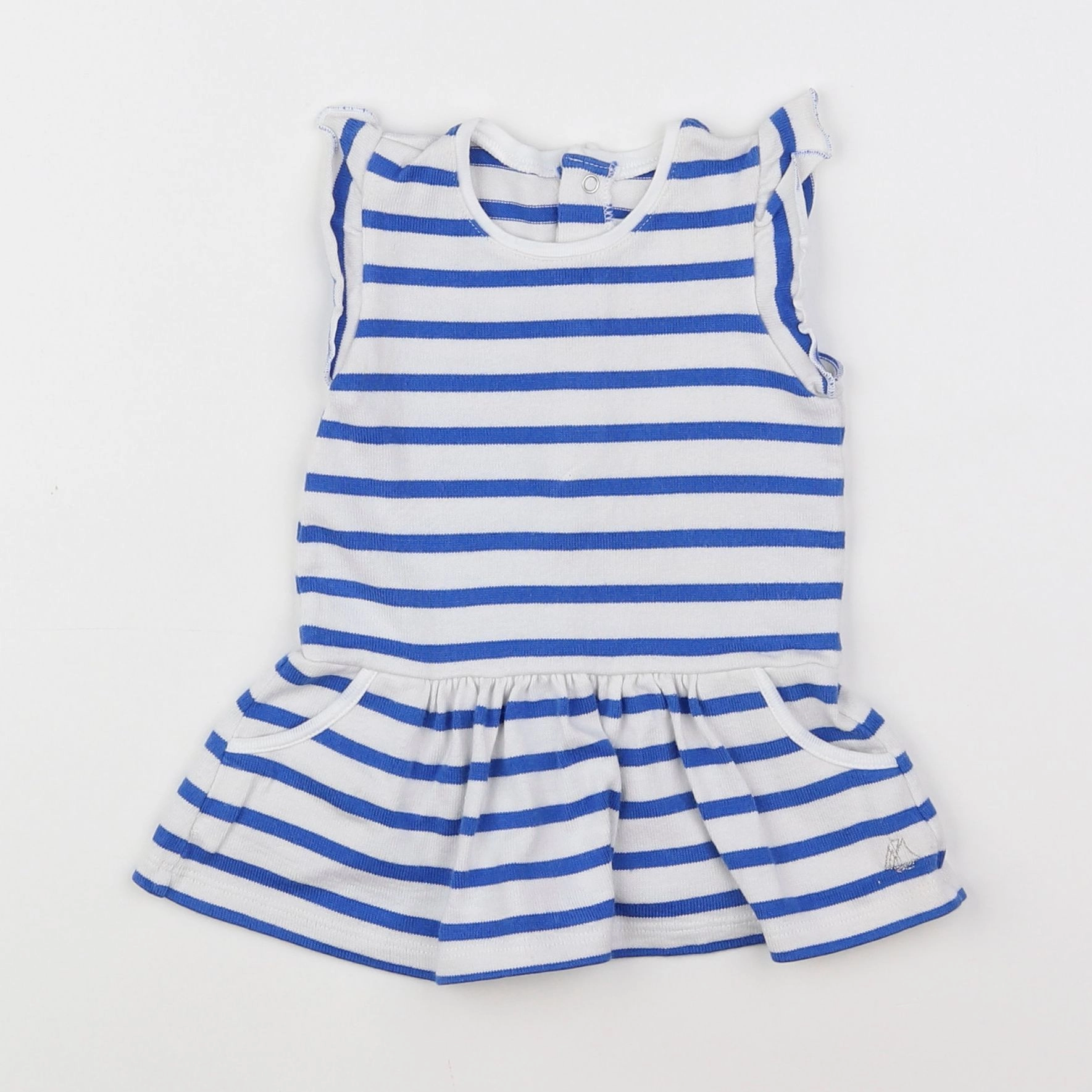 Petit Bateau - robe blanc, bleu - 3 mois
