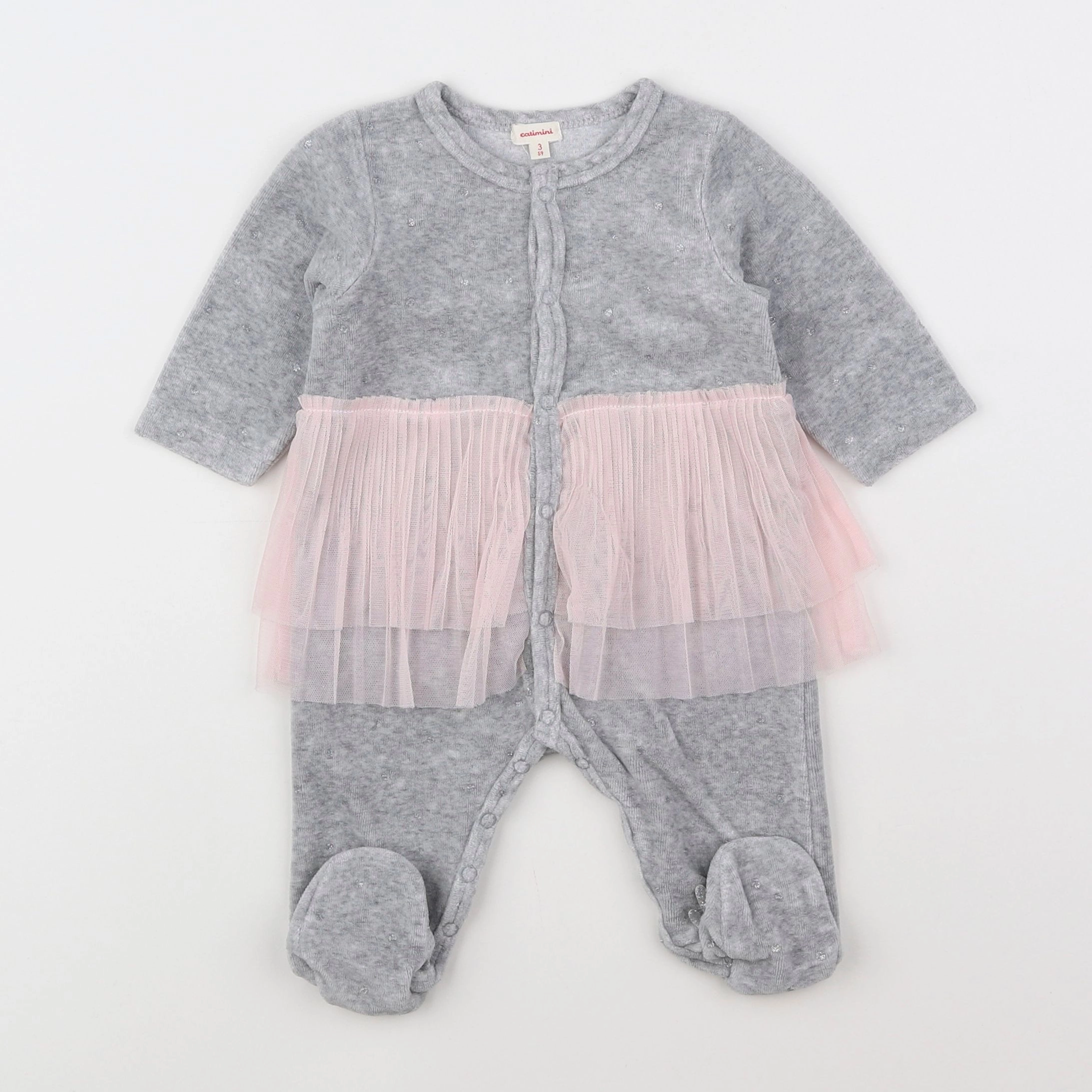 Catimini - pyjama velours gris - 3 mois