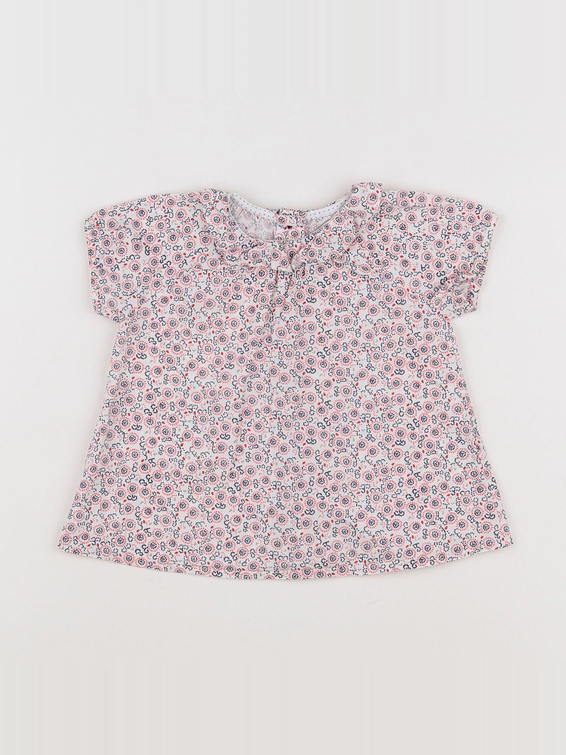 Petit Bateau - blouse blanc, rouge - 12 mois