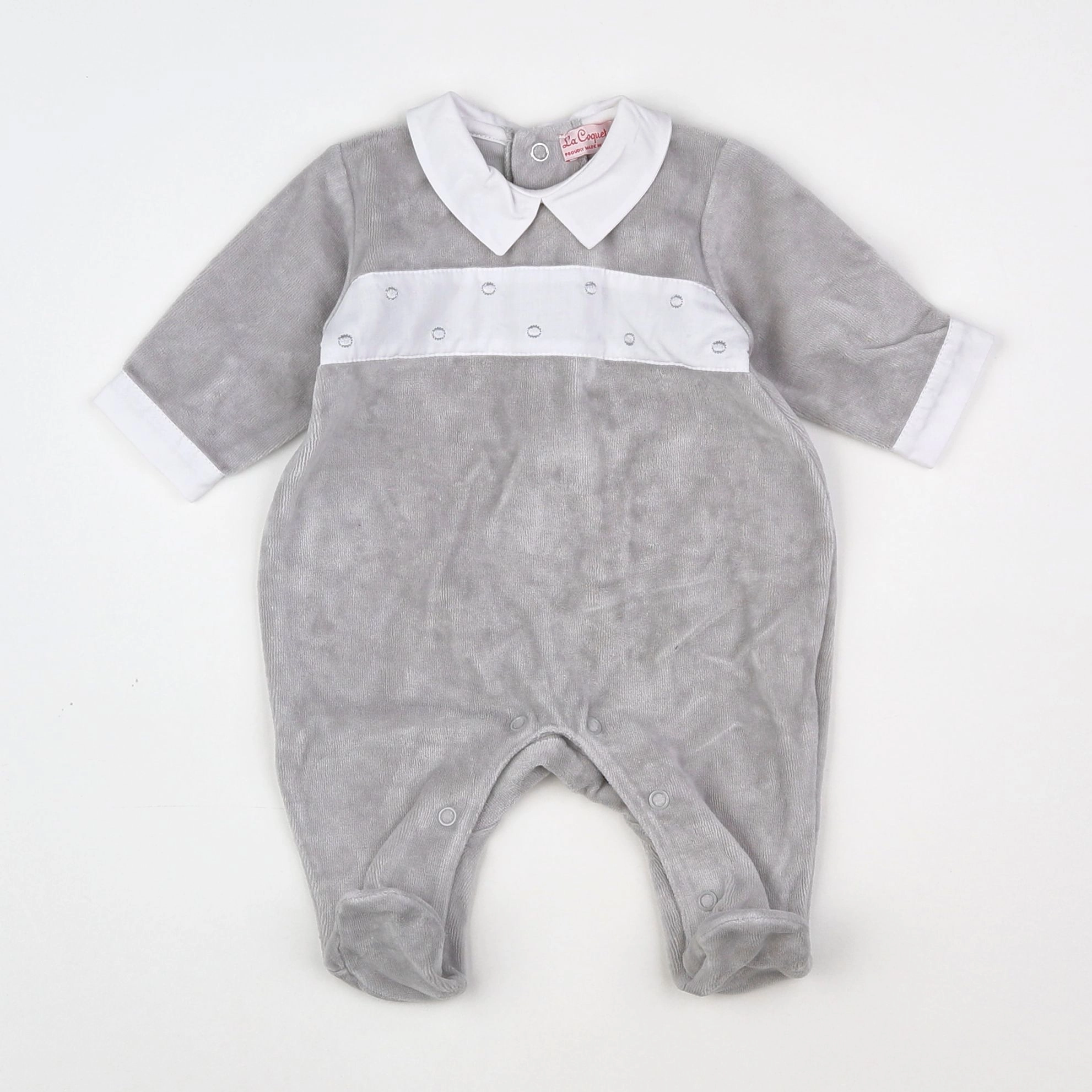 La Coqueta - pyjama velours gris, blanc - 0 mois