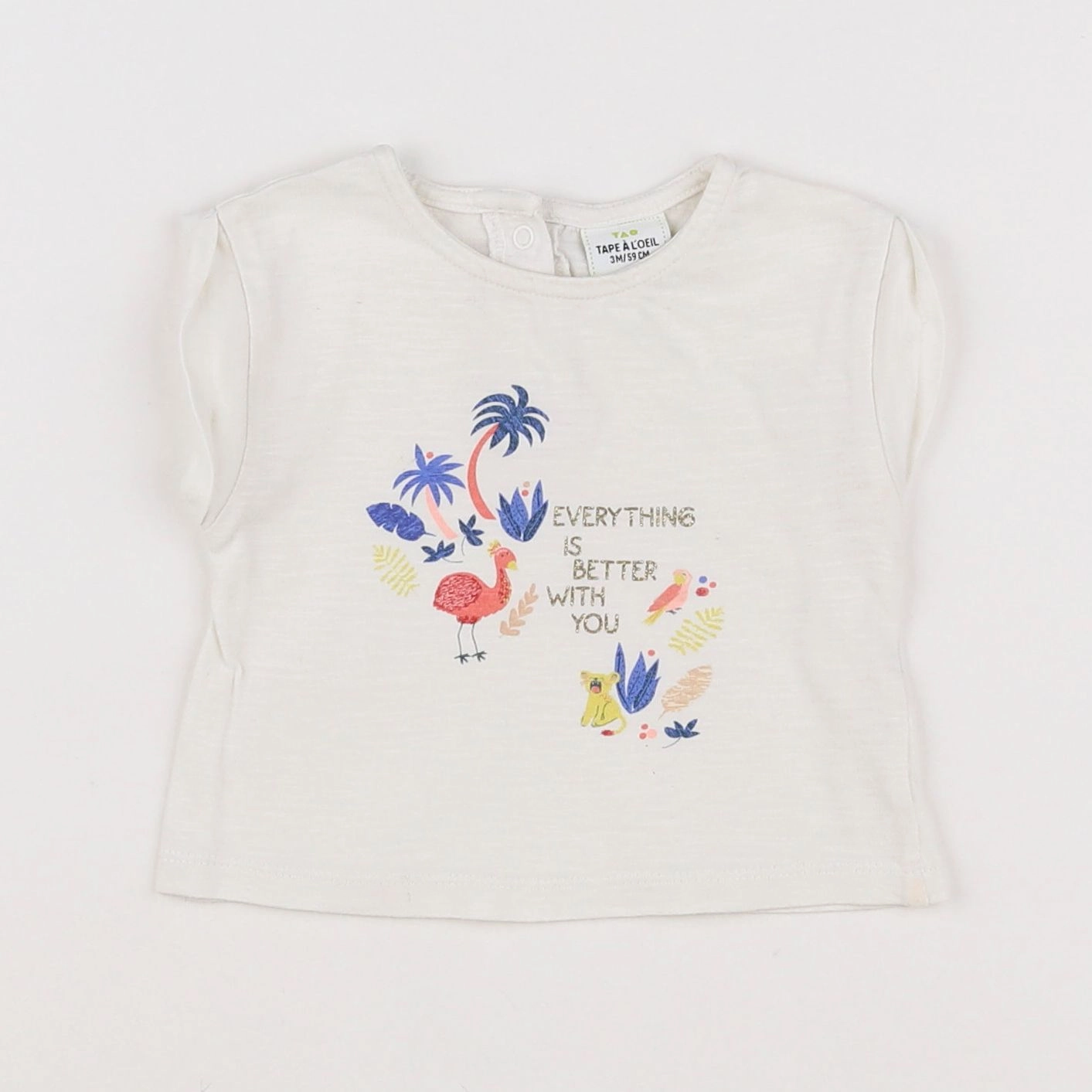 Tape à l'oeil - tee-shirt blanc, bleu - 3 mois