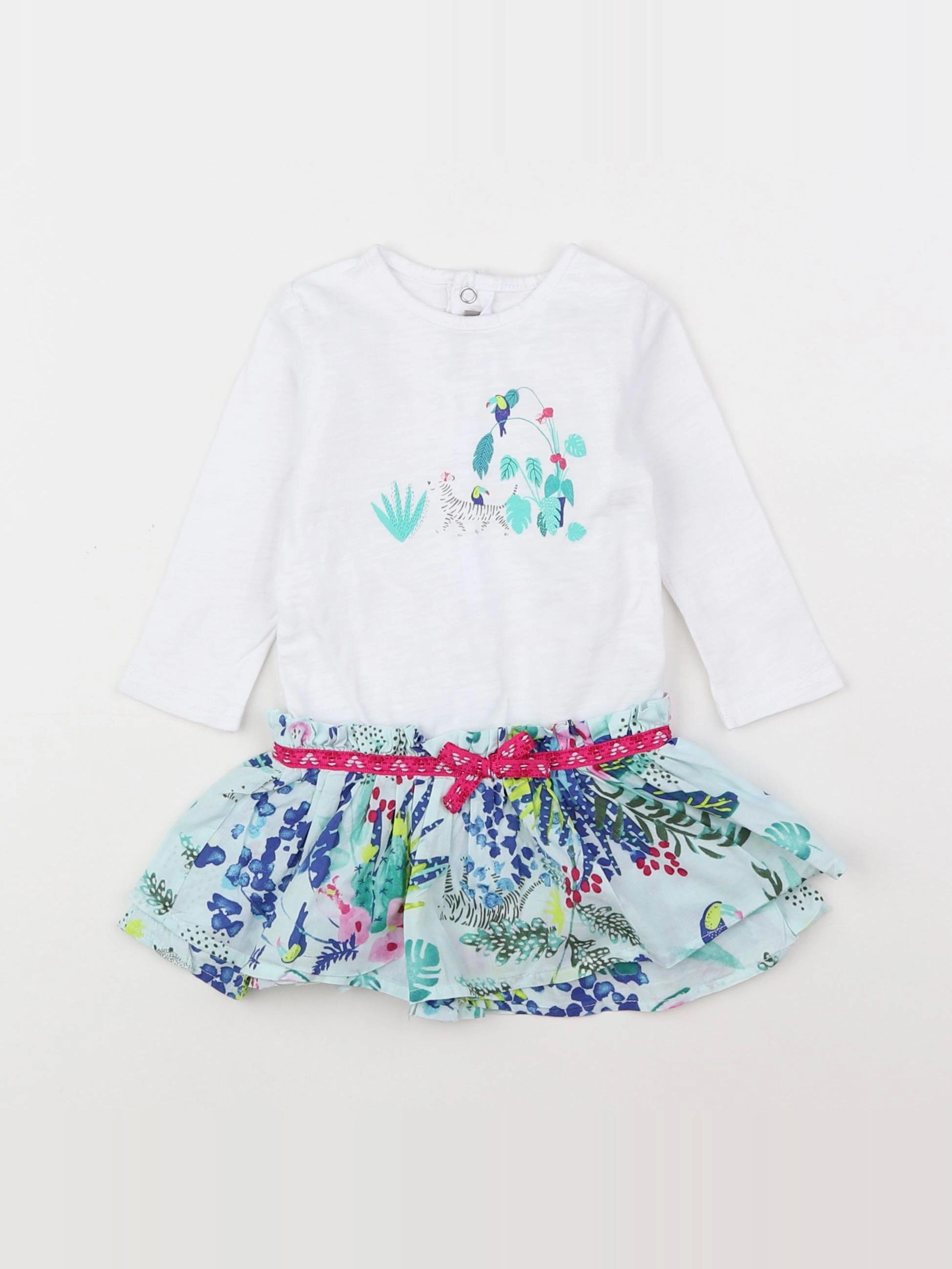 Catimini - robe blanc, bleu, rose - 6 mois