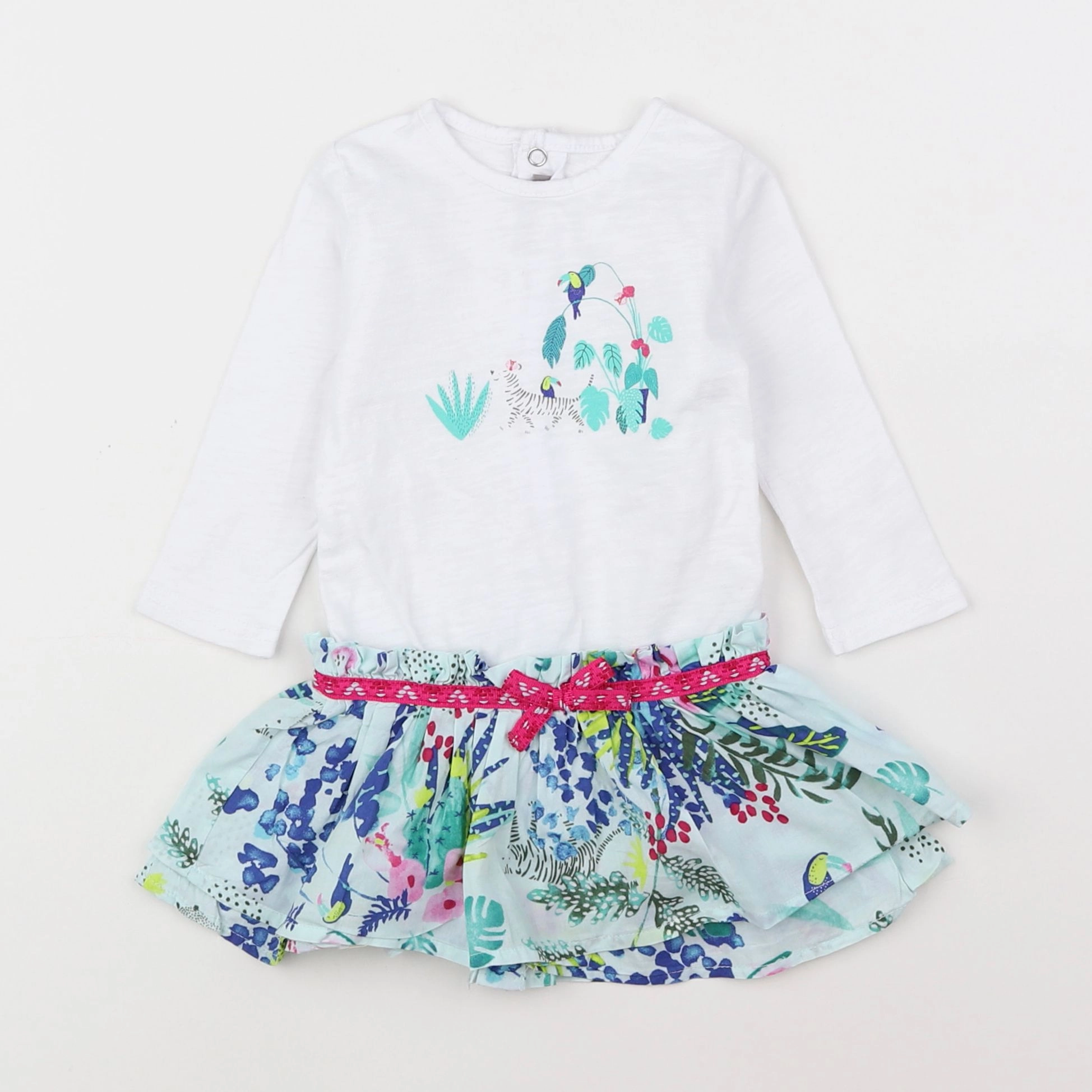 Catimini - robe blanc, bleu, rose - 6 mois