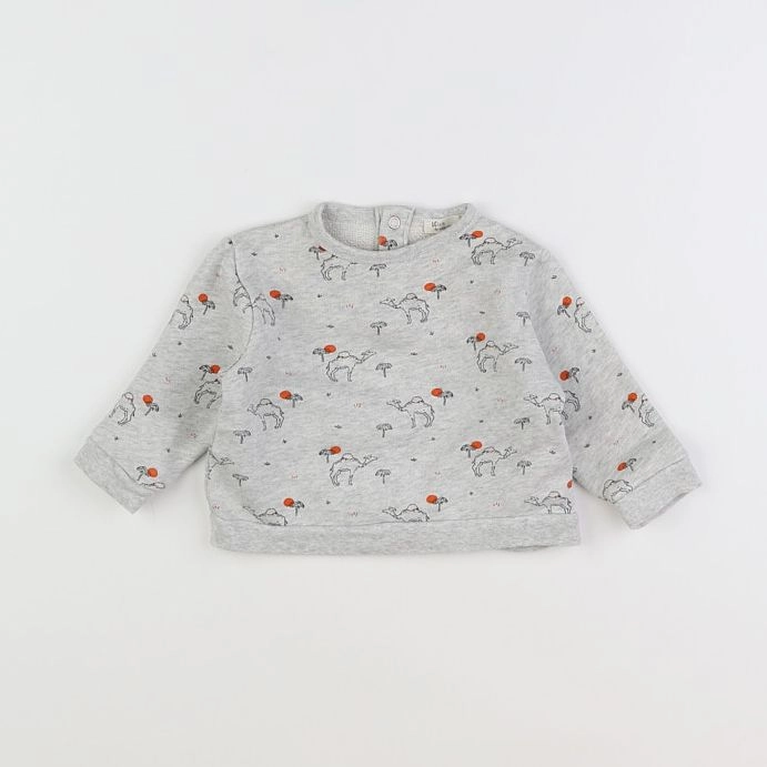 Little Cigogne - sweat gris, orange - 6 mois