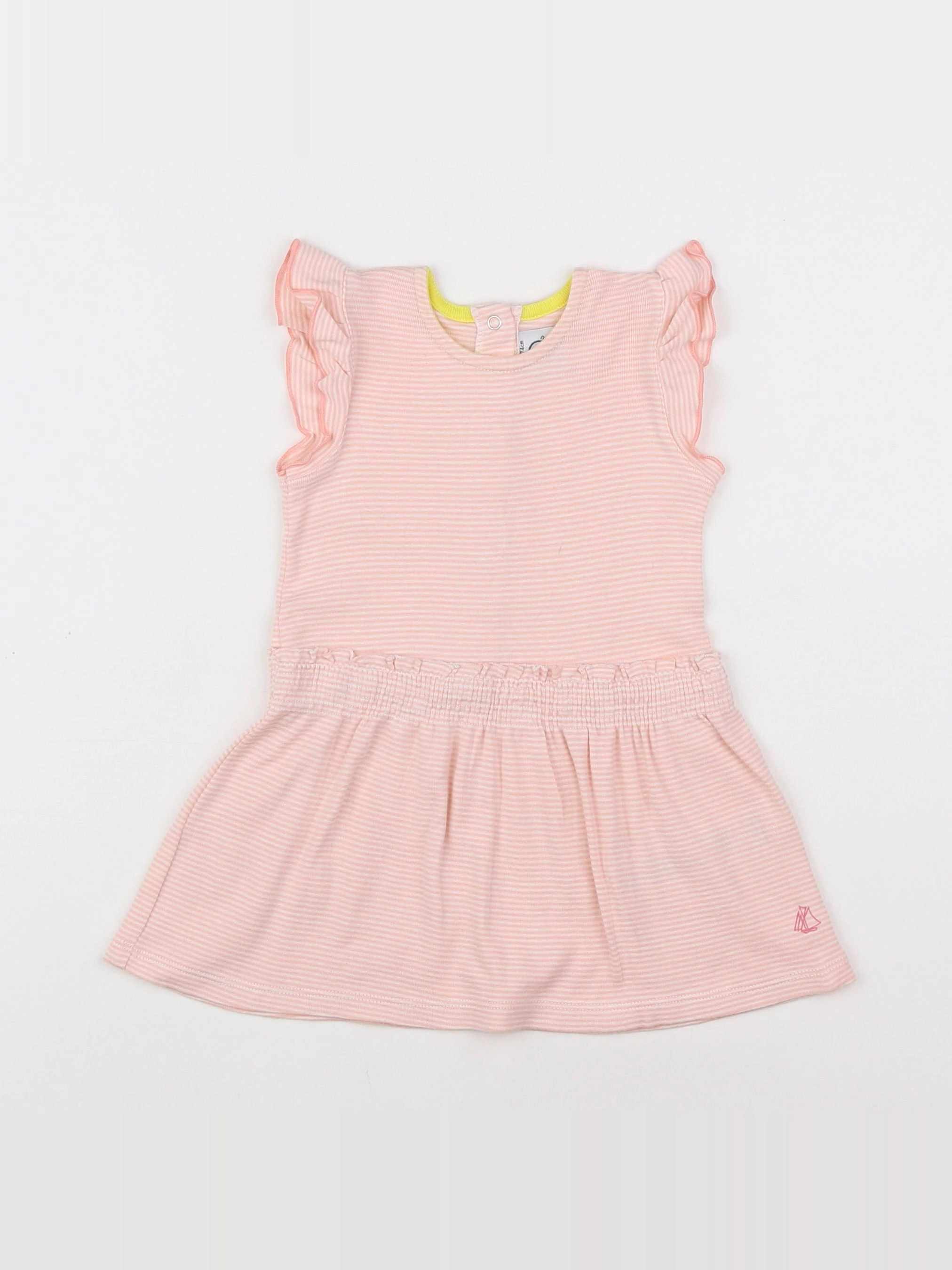 Petit Bateau - robe blanc, rose - 12 mois