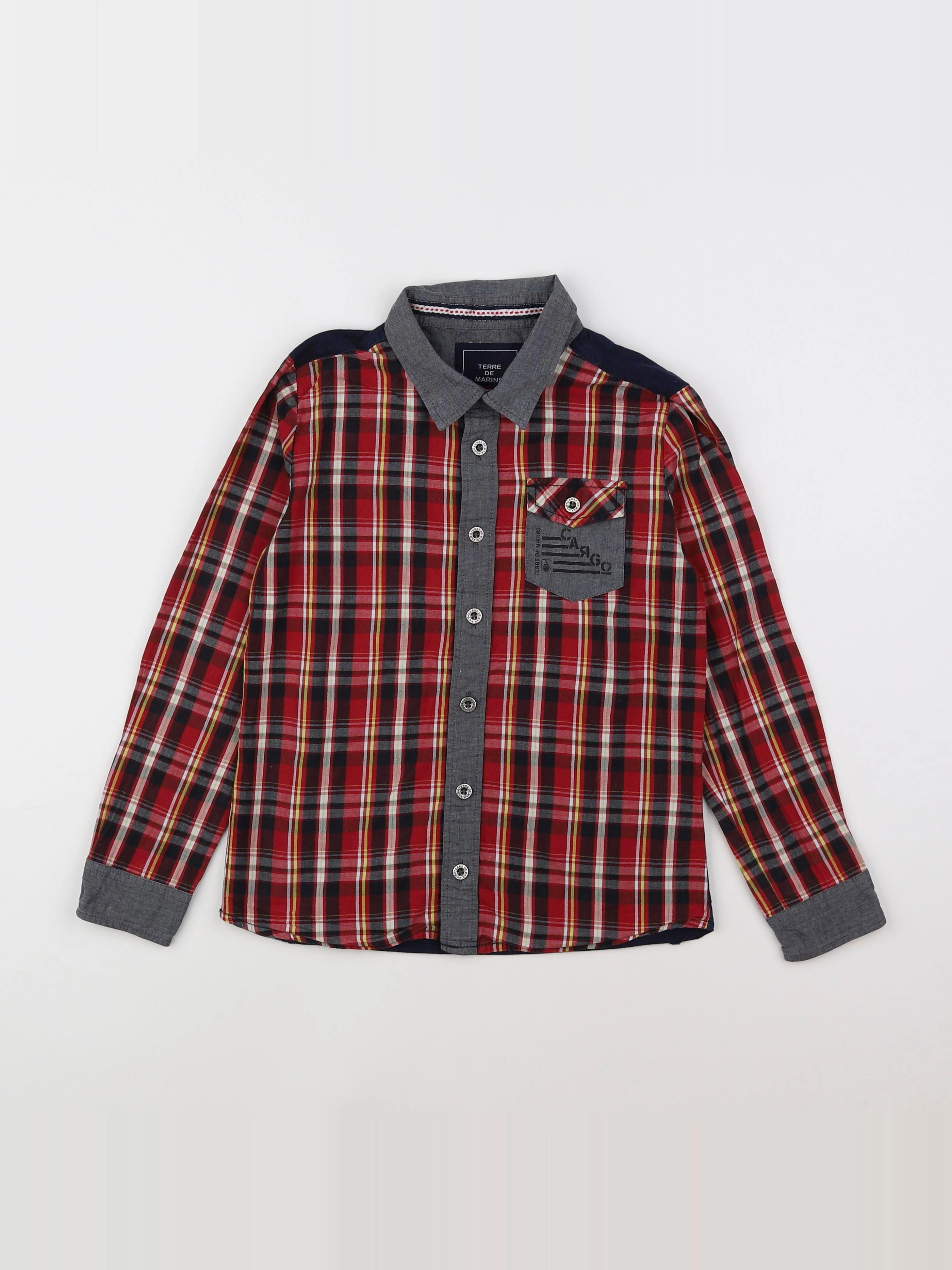 Terre de marins - chemise rouge, bleu - 8 ans