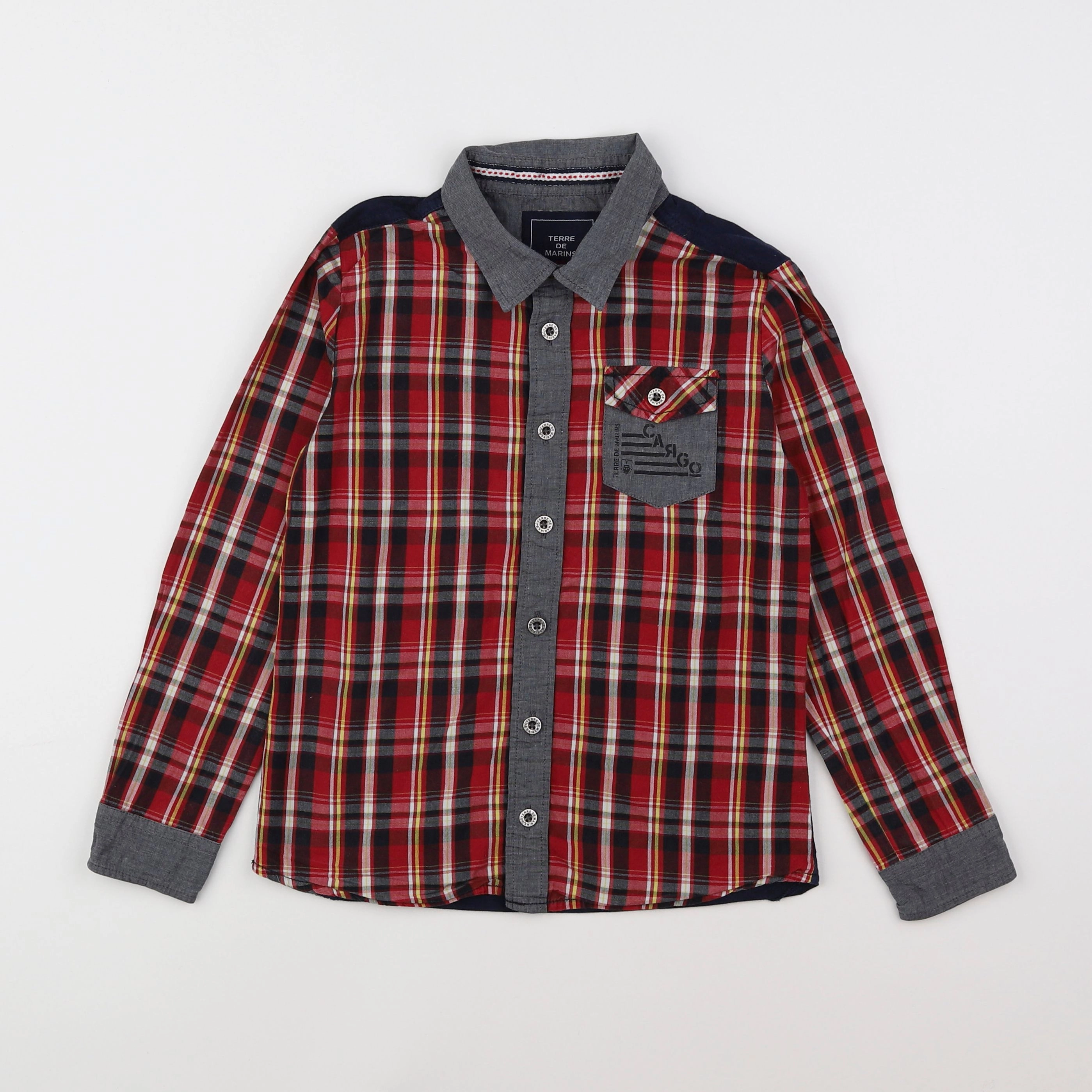 Terre de marins - chemise rouge, bleu - 8 ans