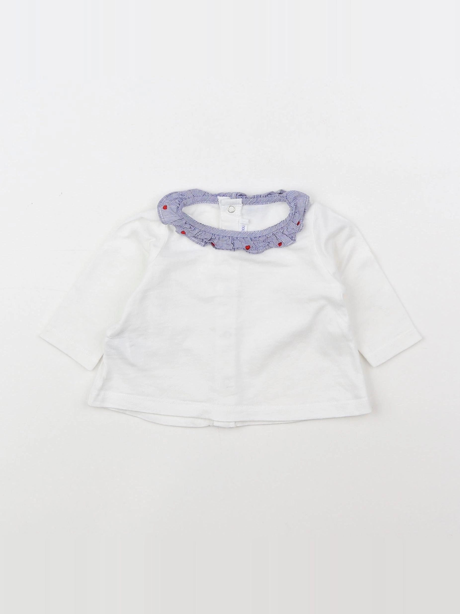 Boutchou - tee-shirt blanc, bleu - 3 mois