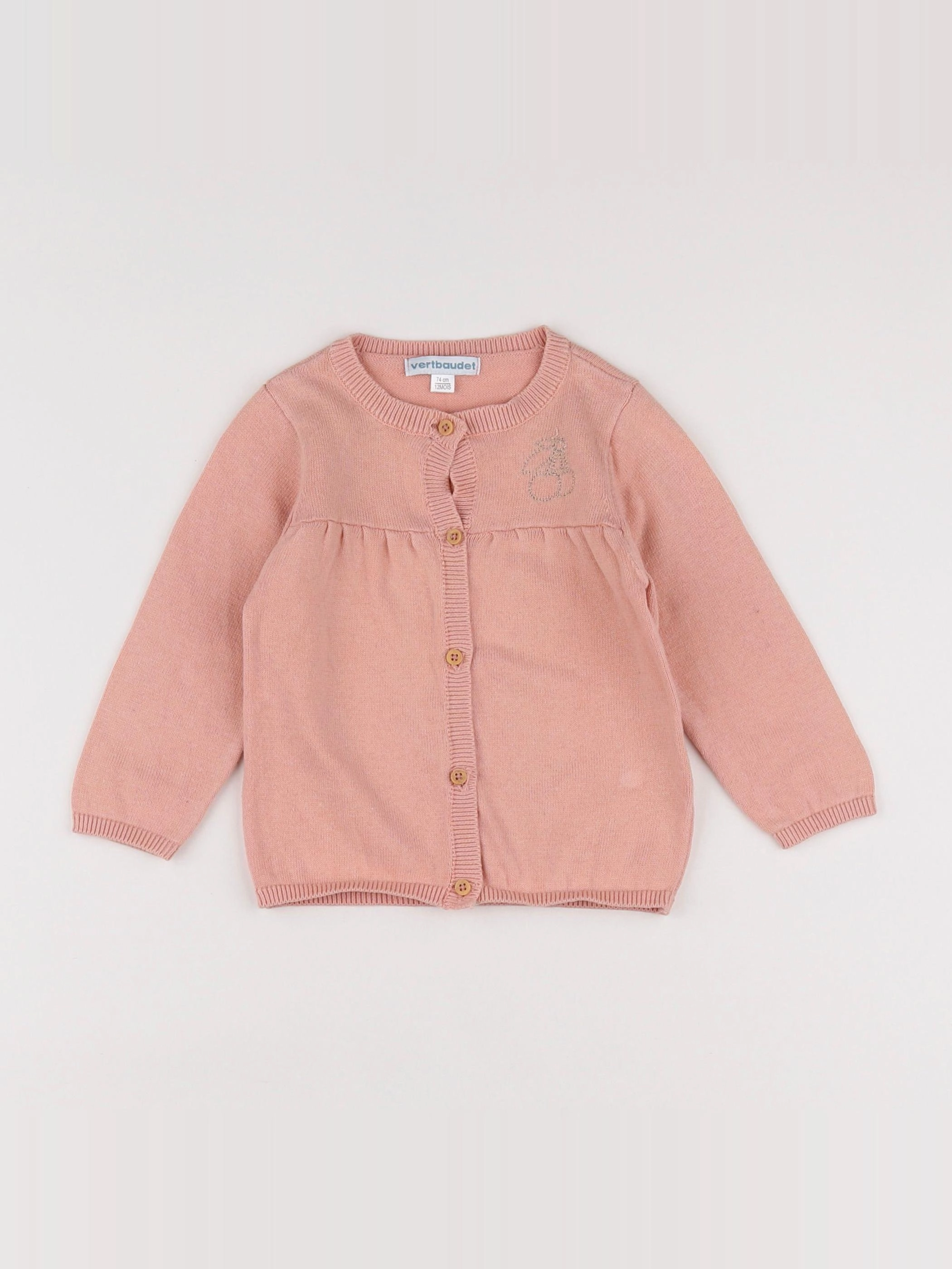 Vertbaudet - gilet coton rose, or - 12 mois