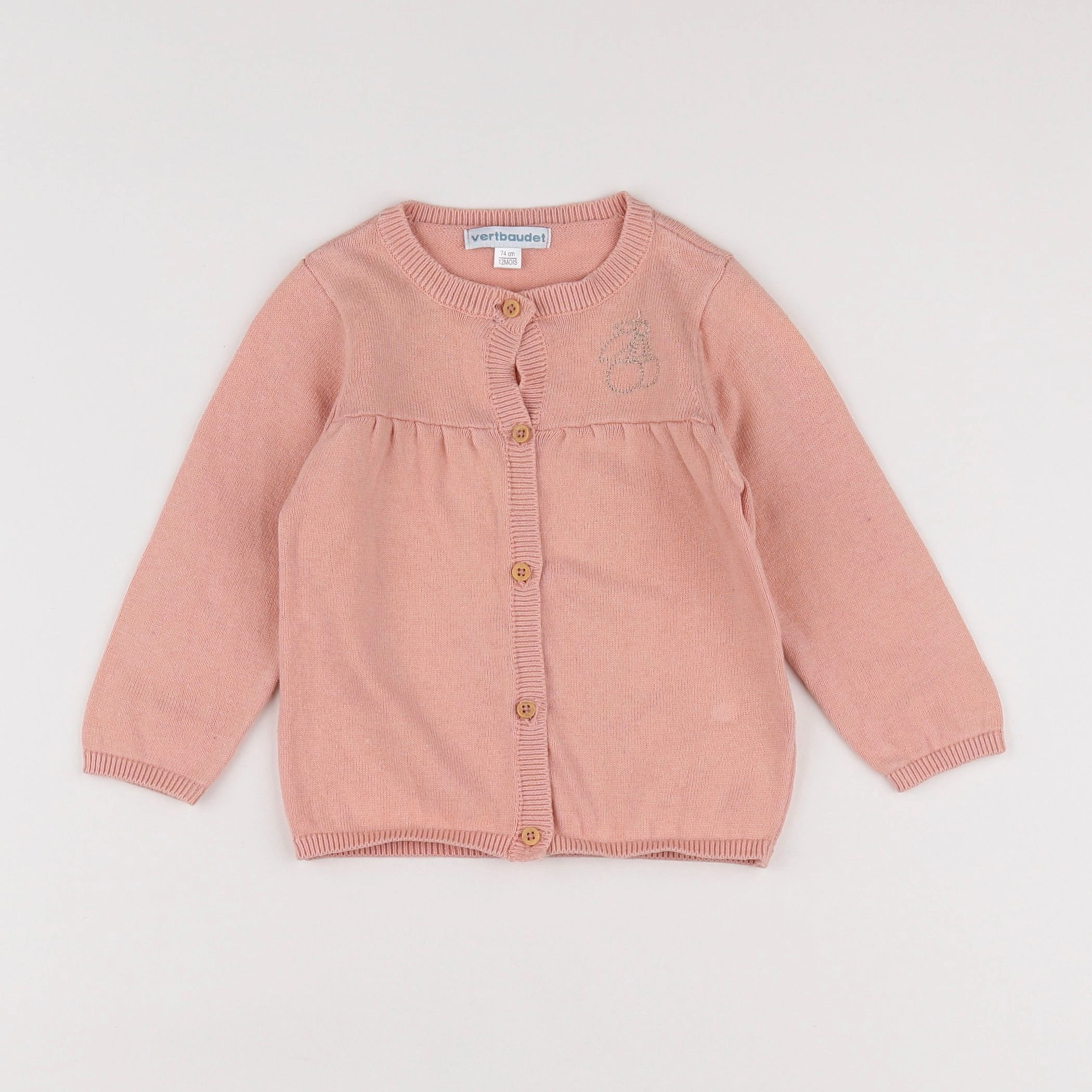 Vertbaudet - gilet coton rose, or - 12 mois