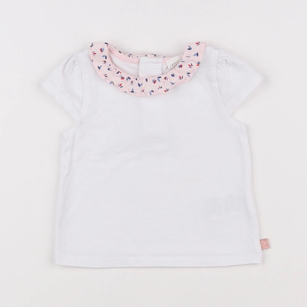 Carrément Beau - tee-shirt blanc, rose, bleu - 6 mois