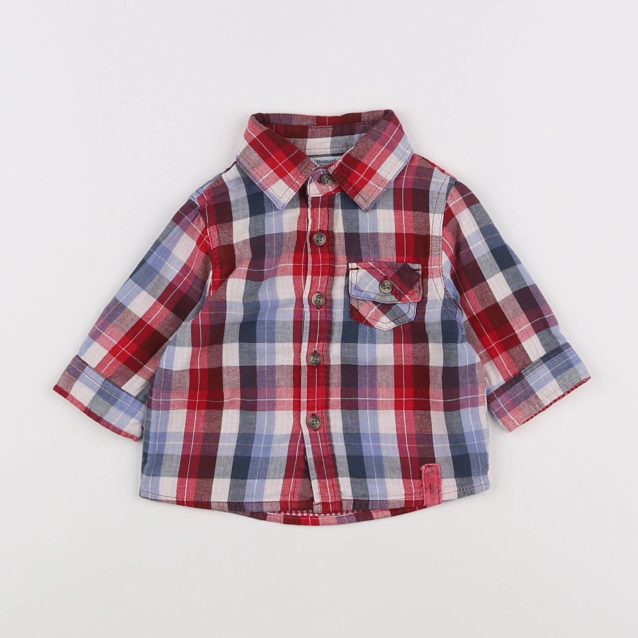 Vertbaudet - chemise bleu, rouge - 3 mois