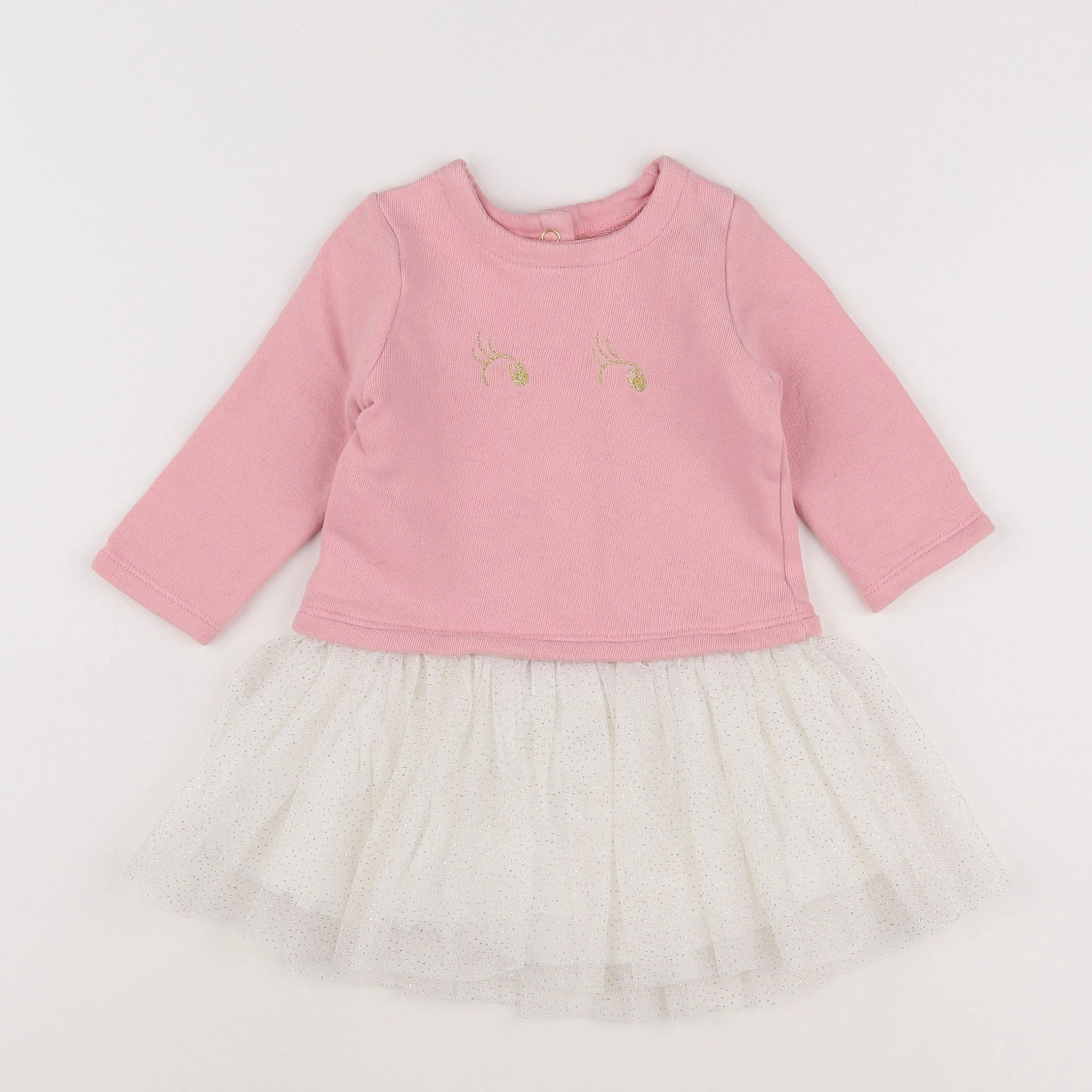 Petit Bateau - robe blanc, rose, or - 12 mois