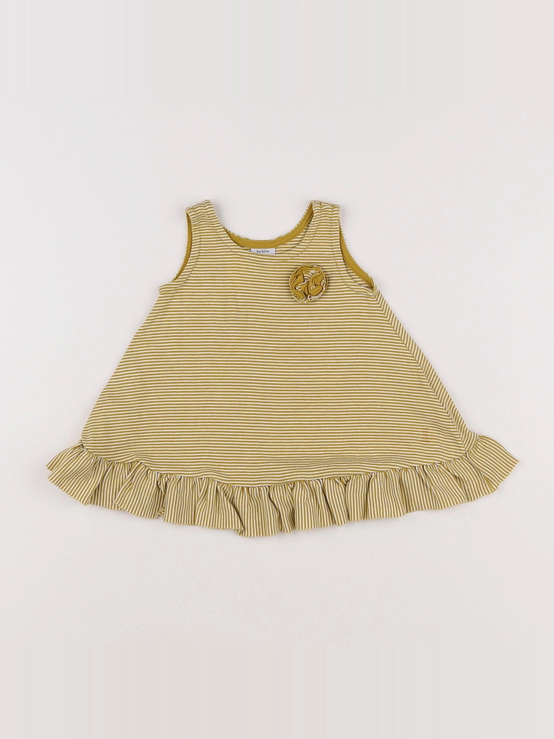 Petit Bateau - robe blanc, jaune - 3 mois
